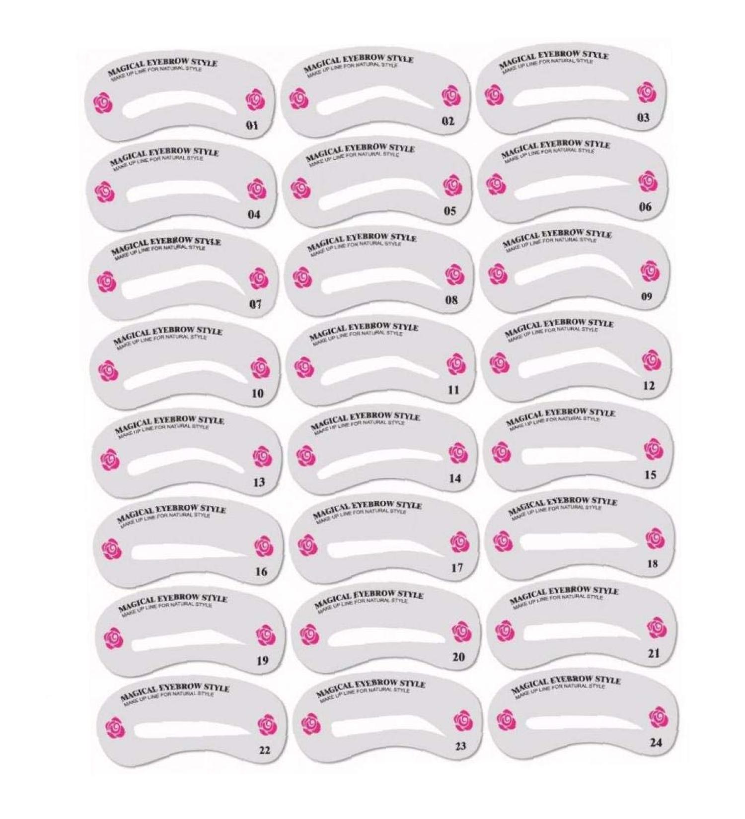 Case Cover 24x Girls Reusable Eyebrow Stencil Set Eyebrow DIY Shaping Grooming Template Card