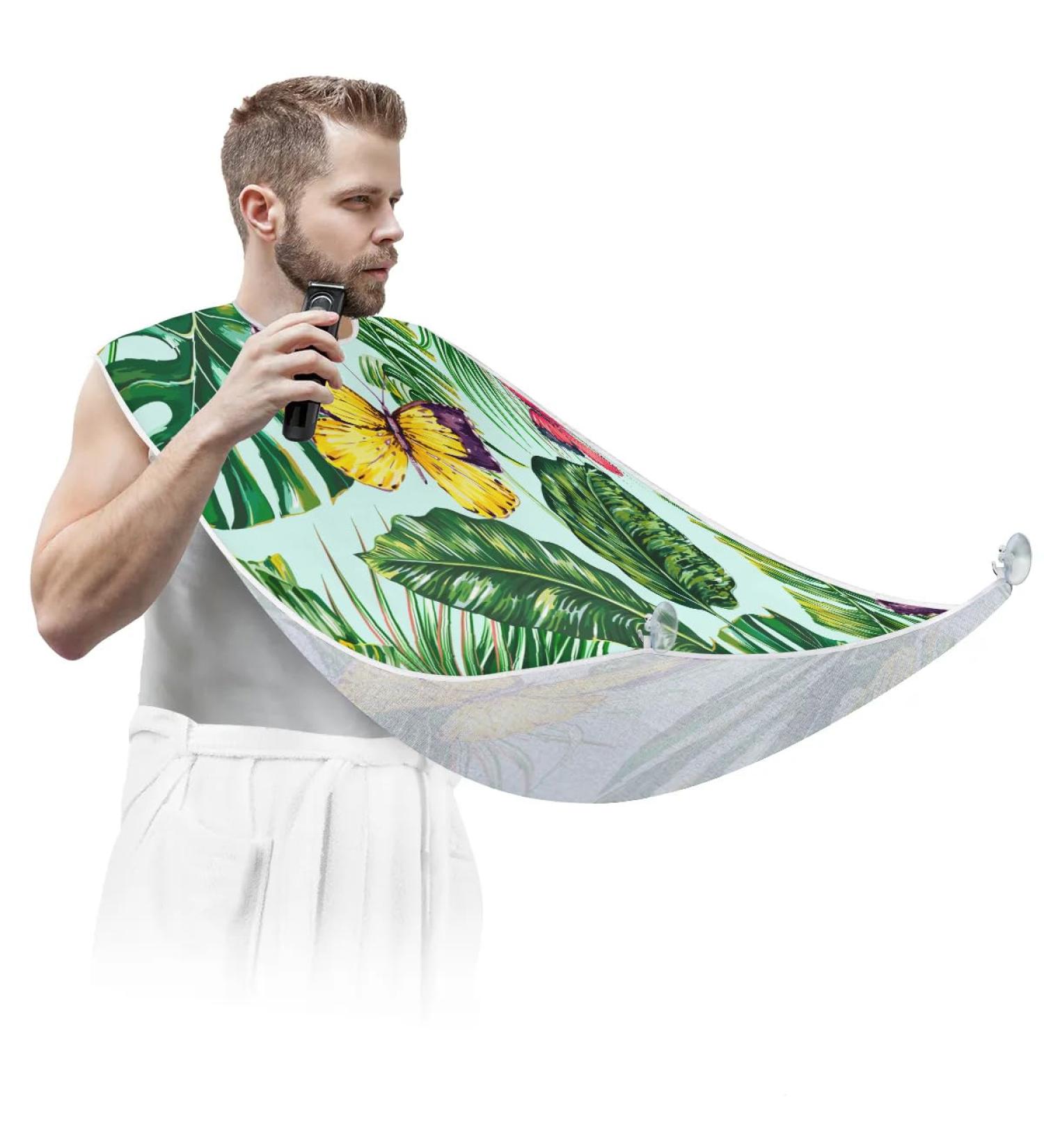 Butterfly Palm Leaves Beard Bib Apron | Non-Stick Waterproof Grooming Cape for Men | Hair Catcher & Trimmer with Suction Cups | Perfect Gift for Men - Buy Online on GoSupps.com