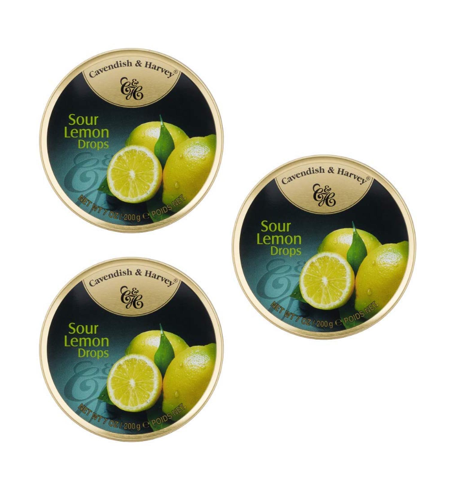 Cavendish & Harvey Sour Lemon Candy Imported from Germany - 7 Ounce/ 200g Tin (3 Pack)