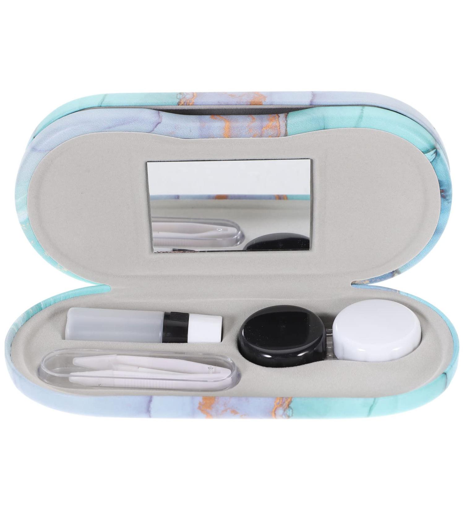 Artibetter 2-in-1 Double-Sided Case & Glasses Case | Portable Travel Case with Mirror Tweezers & Solution Bottle - 15.8x7.5x5.5cm - Buy Online on GoSupps.com