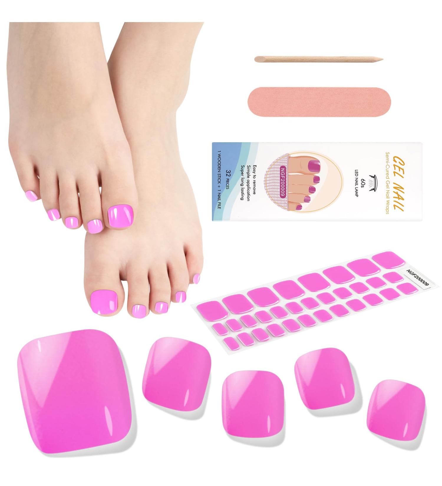 Ebanku 32 PCS Semi Cured Gel Nail Strips for Toenails - Full Wraps with Adhesive Stickers and Nail File - UV/LED Lamp Required - Buy Online on GoSupps.com