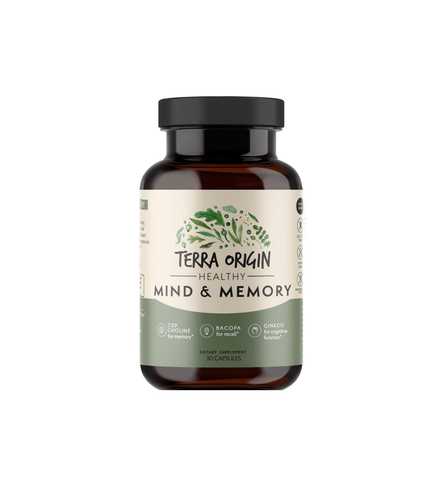 TERRA ORIGIN Healthy Mind and Memory Support Supplement | Cognitive Memory Matrix | Nootropic CDP Bacopa L-Tyrosine Huperzine A Ginko B12 | Non GMO Gluten Free Dairy Free | 30 Capsules - Buy Online on GoSupps.com