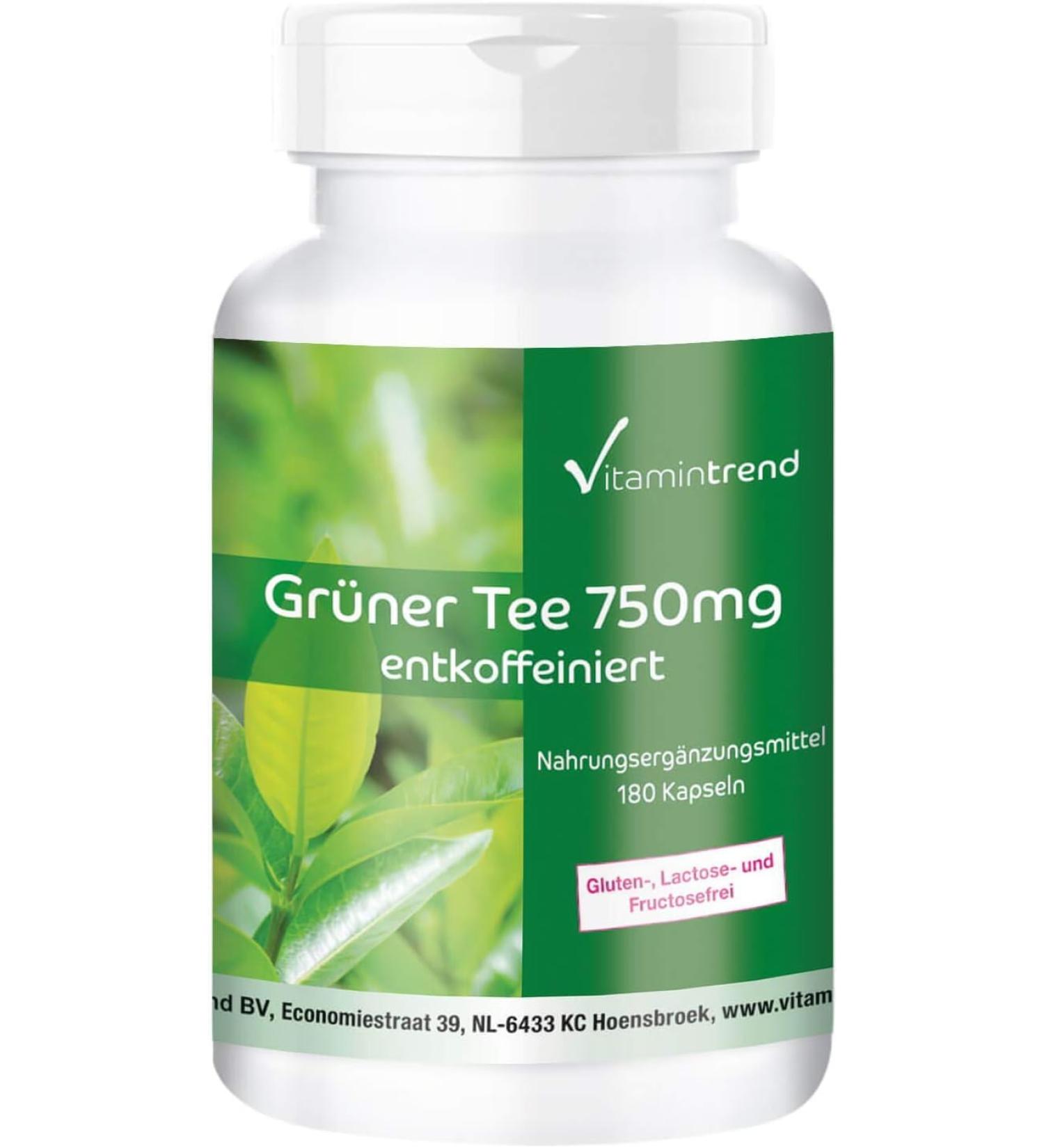 Green Tea Extract Capsules - 750mg Vegan 180 Capsules | 3-Month Supply | Vitamintrend  - Buy Online on GoSupps.com