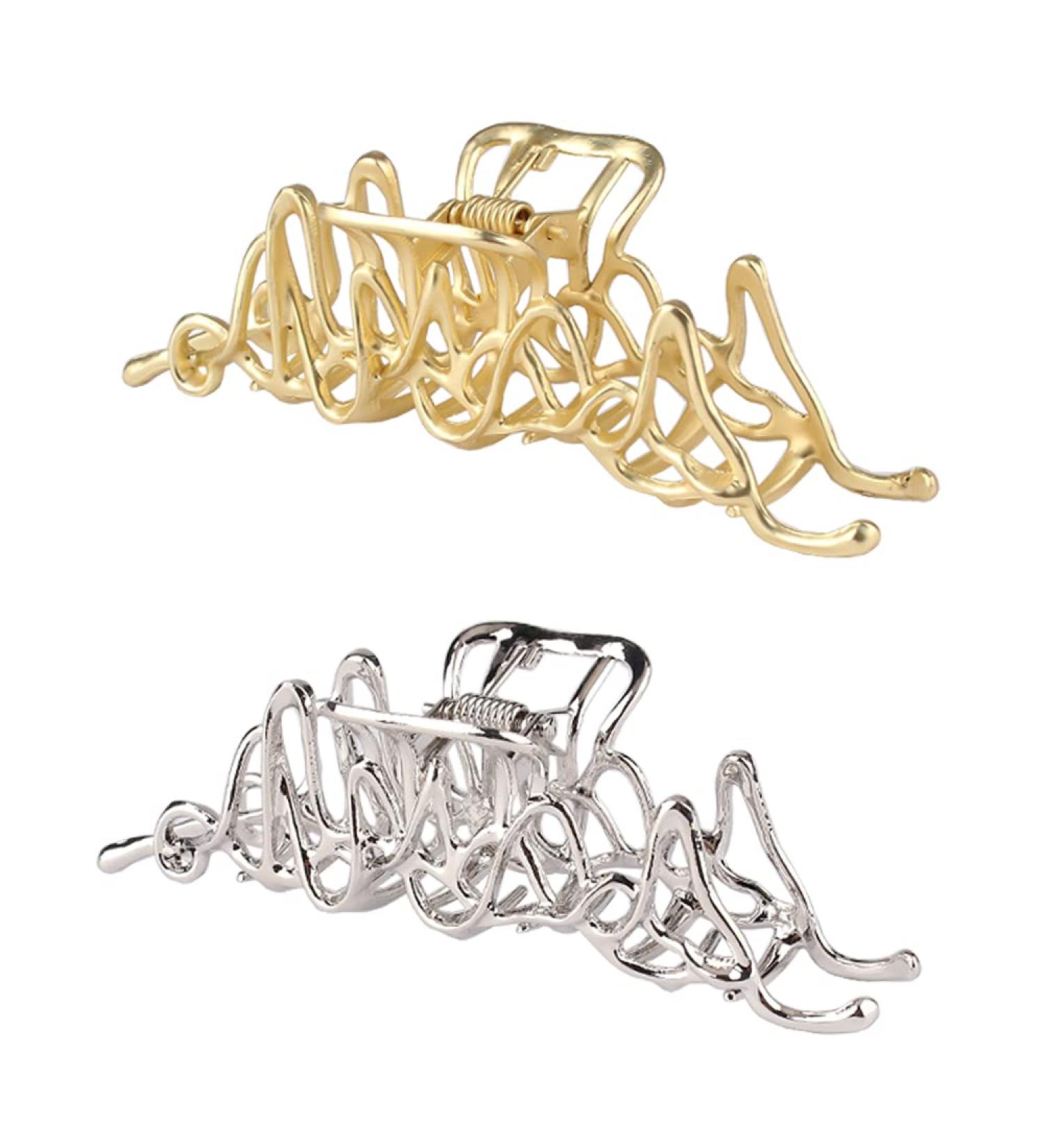 AOPRIE Metal Hair Clips for Women - Large Size Claw Clip 2 Count - Hair Accessories for Girls in Gold and Silver - Buy Online on GoSupps.com