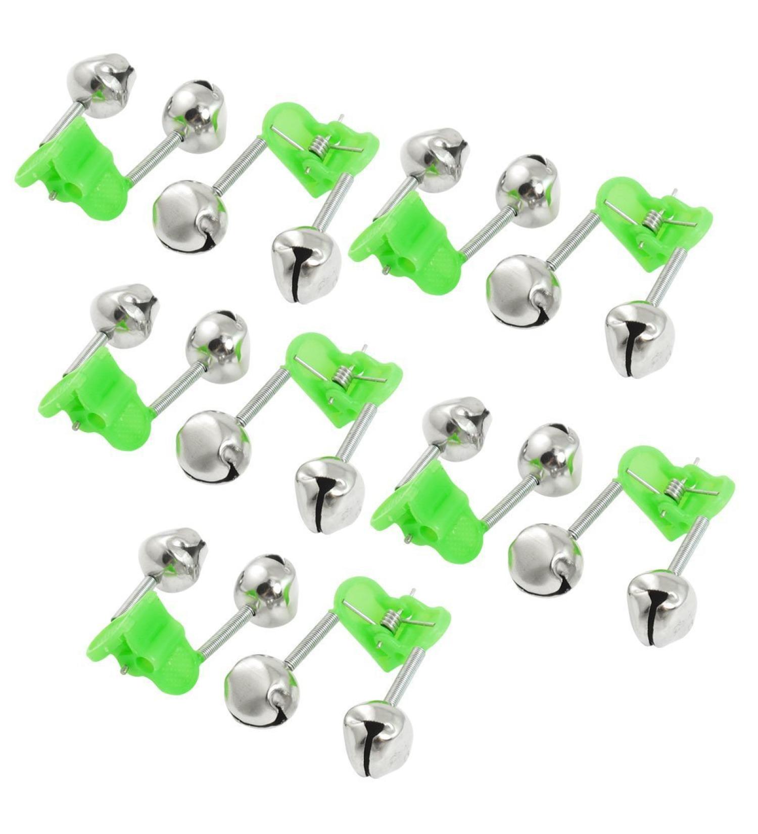 Honbay 20 Pcs Fishing Rod Alarm Dual Alert Bells Green Silver Tone