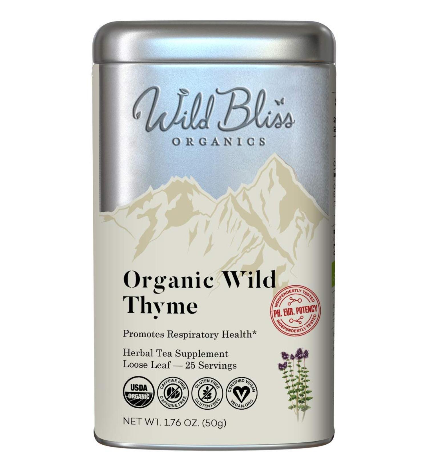 Organic Wild Thyme Tea - Caffeine-Free Loose Leaf Herbal Tea - 1.76 Oz - Pharmacopoeia Potency - Buy Online on GoSupps.com