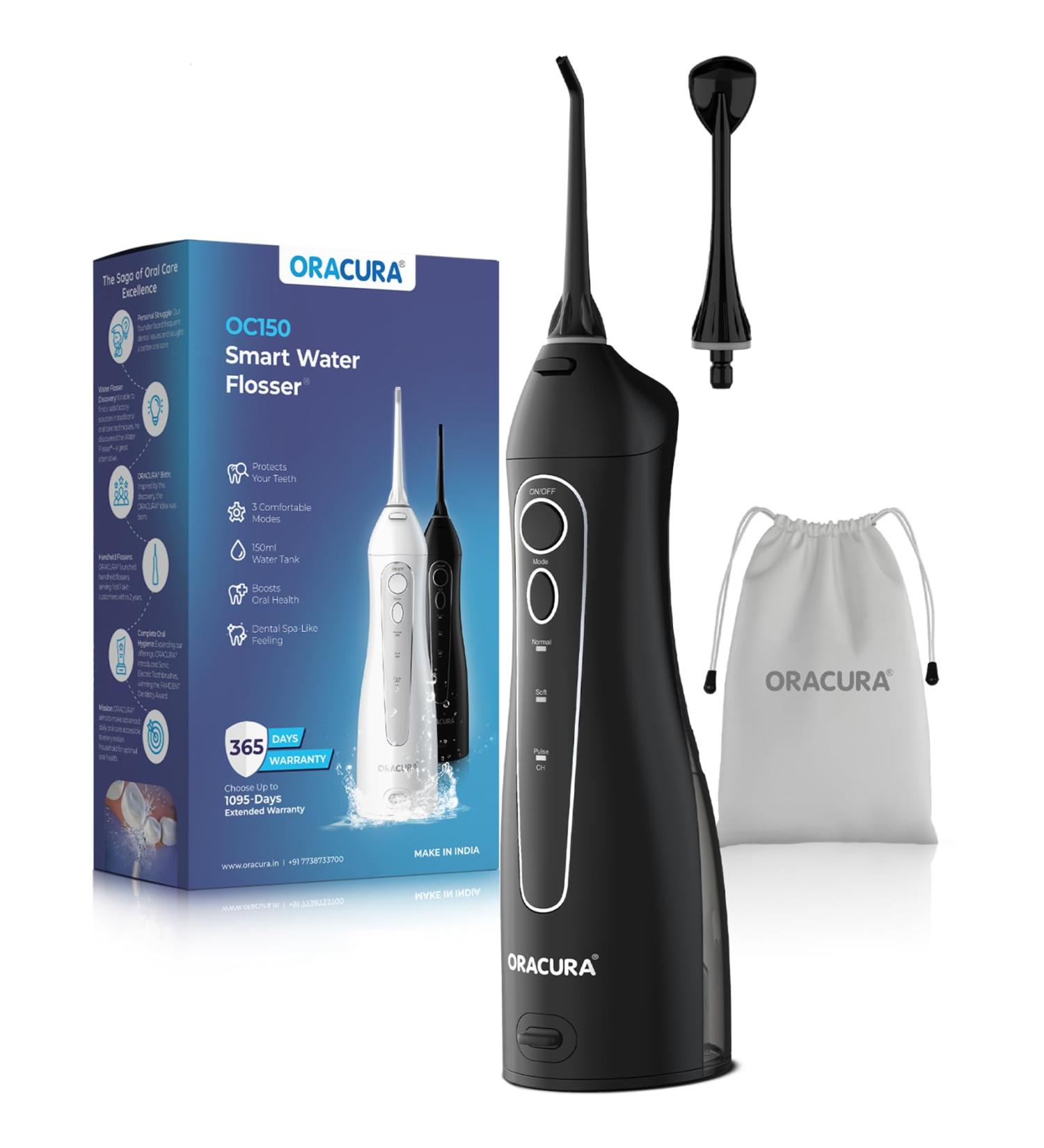 ORACURA Water Dental Flosser - Portable Rechargeable Oral Irrigator | IPX7 Waterproof | 3 Modes & 150ml Tank for Home & Travel | Ideal for Gum & Braces Care - Buy Now - Buy Online on GoSupps.com