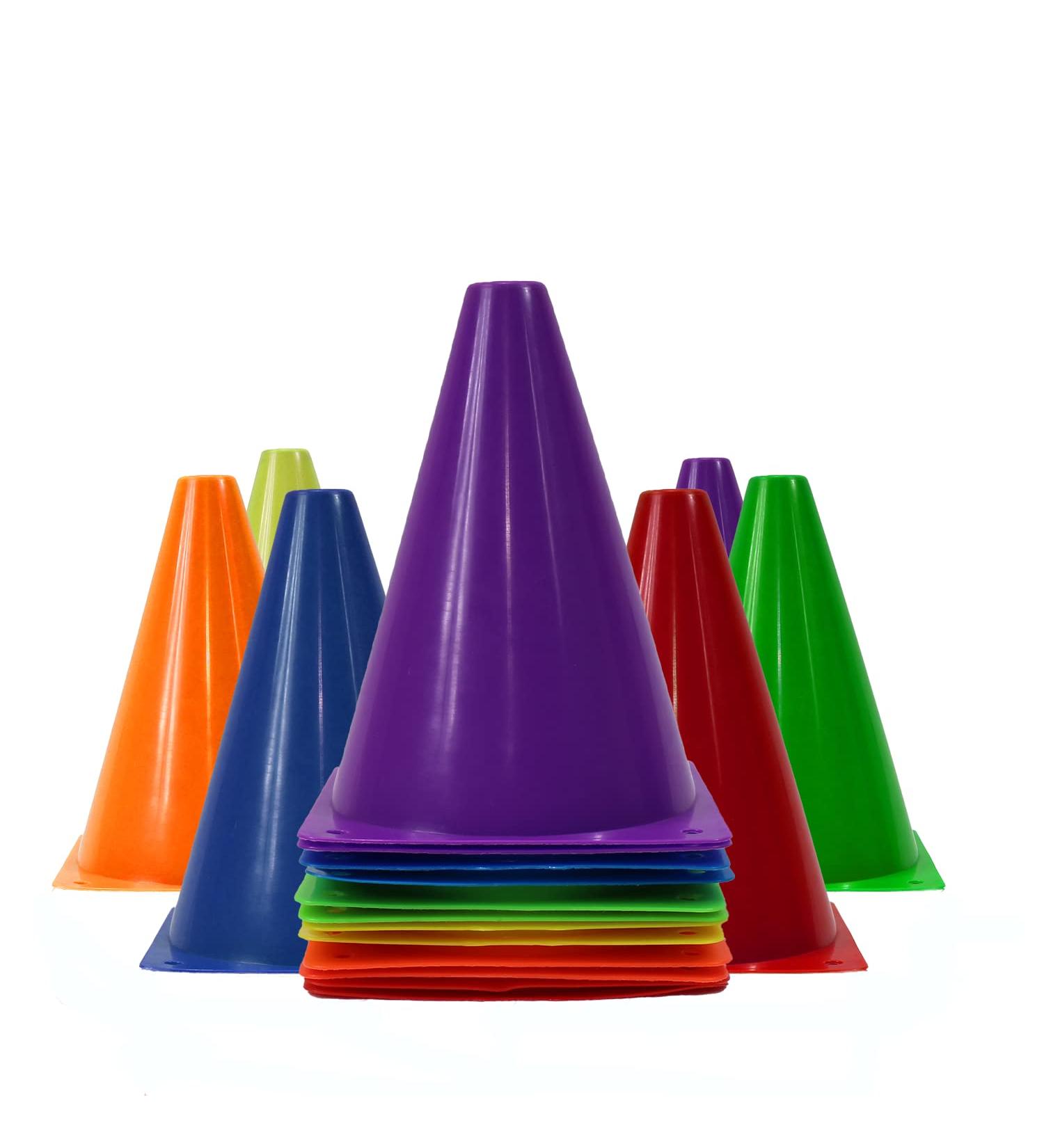 Dazzling Toys 7 Inch Traffic Cones - Pack of 7 Assorted Colors for Construction Theme Parties and Sports Activities | Kids Indoor and Outdoor Gaming Fun - Buy Online on GoSupps.com