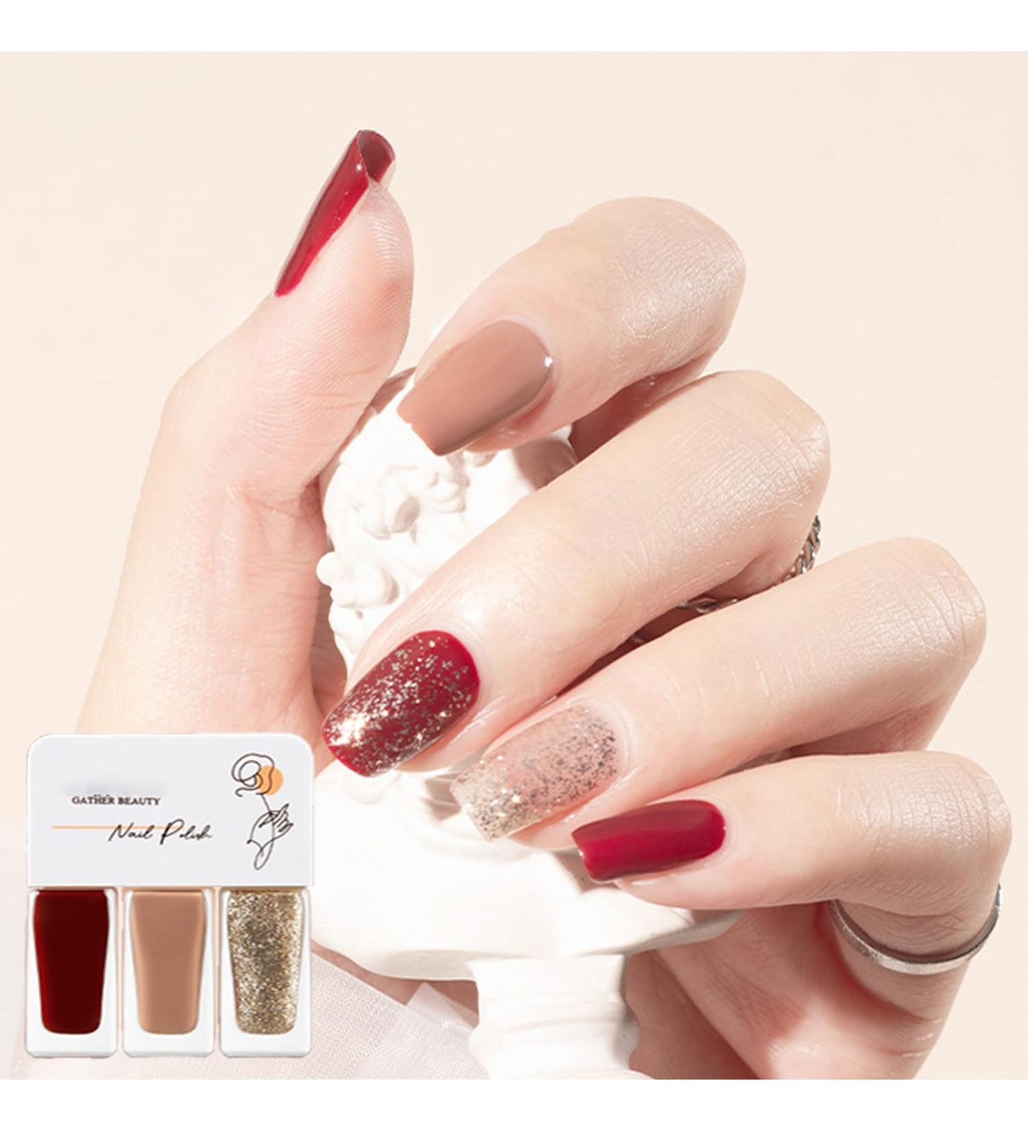 Red Nail Polish Red Nude Gold Sparkles Nail Polish 3-in-1 Set Fast Drying and Long Lasting Red Nail Varnish Glitter Sparkles Gel Nail Polish Gift Set - Buy Online on GoSupps.com