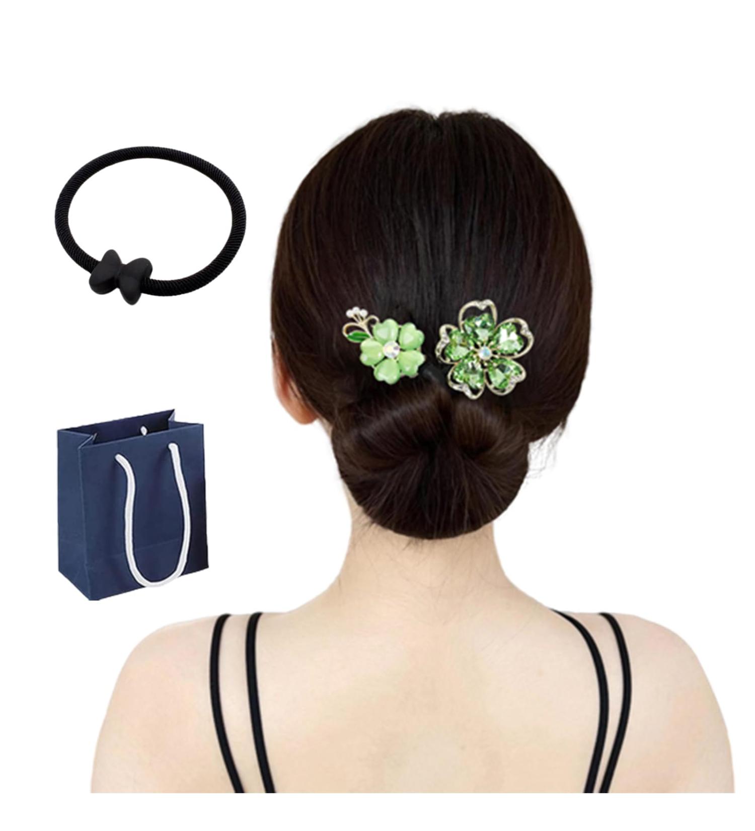 LONGLUAN Rhinestone Flower Hair Clip Elegant Lazy Hair Curler Elegant Meatball Head Hair Anti-Slip Hairpins Reusable Spiral Hair Braid Braiding Clips DIY Hair Styling Accessories (Green) - Buy Online on GoSupps.com