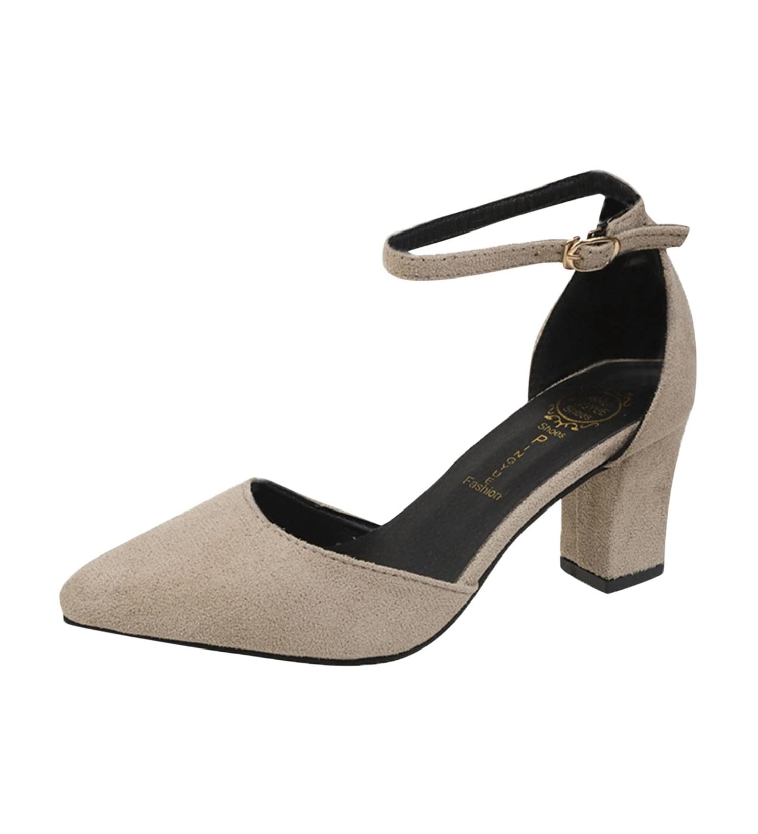 Xtzyglfd Women's Monochrome Pointed Thick Heel Sandals - Casual Beige Summer Footwear (UK 6) - Buy Online on GoSupps.com