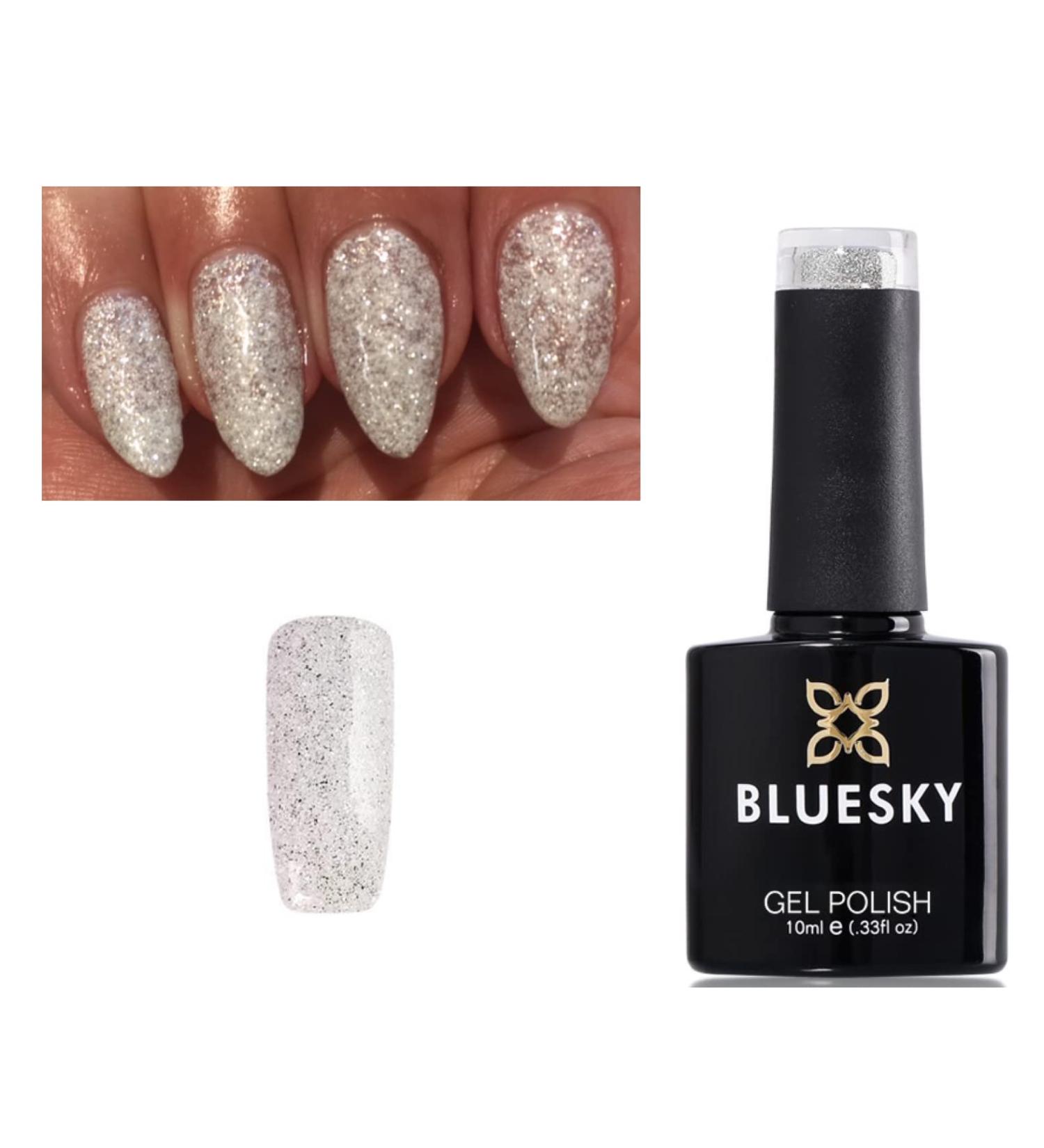 Bluesky SILVER GLITTER Nail Gel Polish CHOOSE YOUR MOST WANTED SILVER GLITTER NAIL GEL UV LED Soak Off 10ml (EDELWEISS WHITE AND SILVER GLITTER) - Buy Online on GoSupps.com