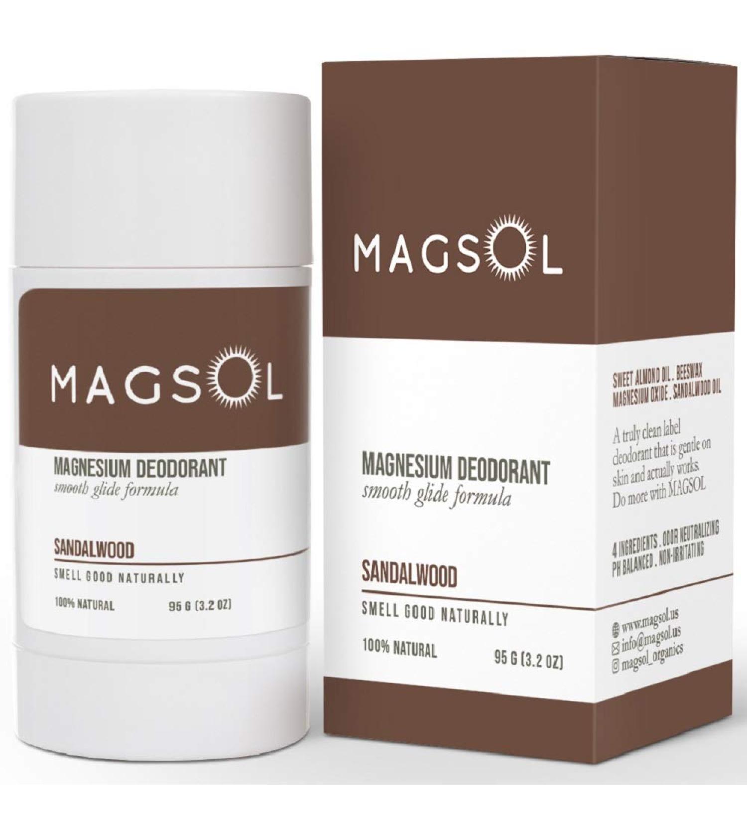 MAGSOL Natural Deodorant with Magnesium for Men & Women - Sandalwood Scent - Aluminum and Baking Soda Free - 3.2 oz - Buy Online on GoSupps.com