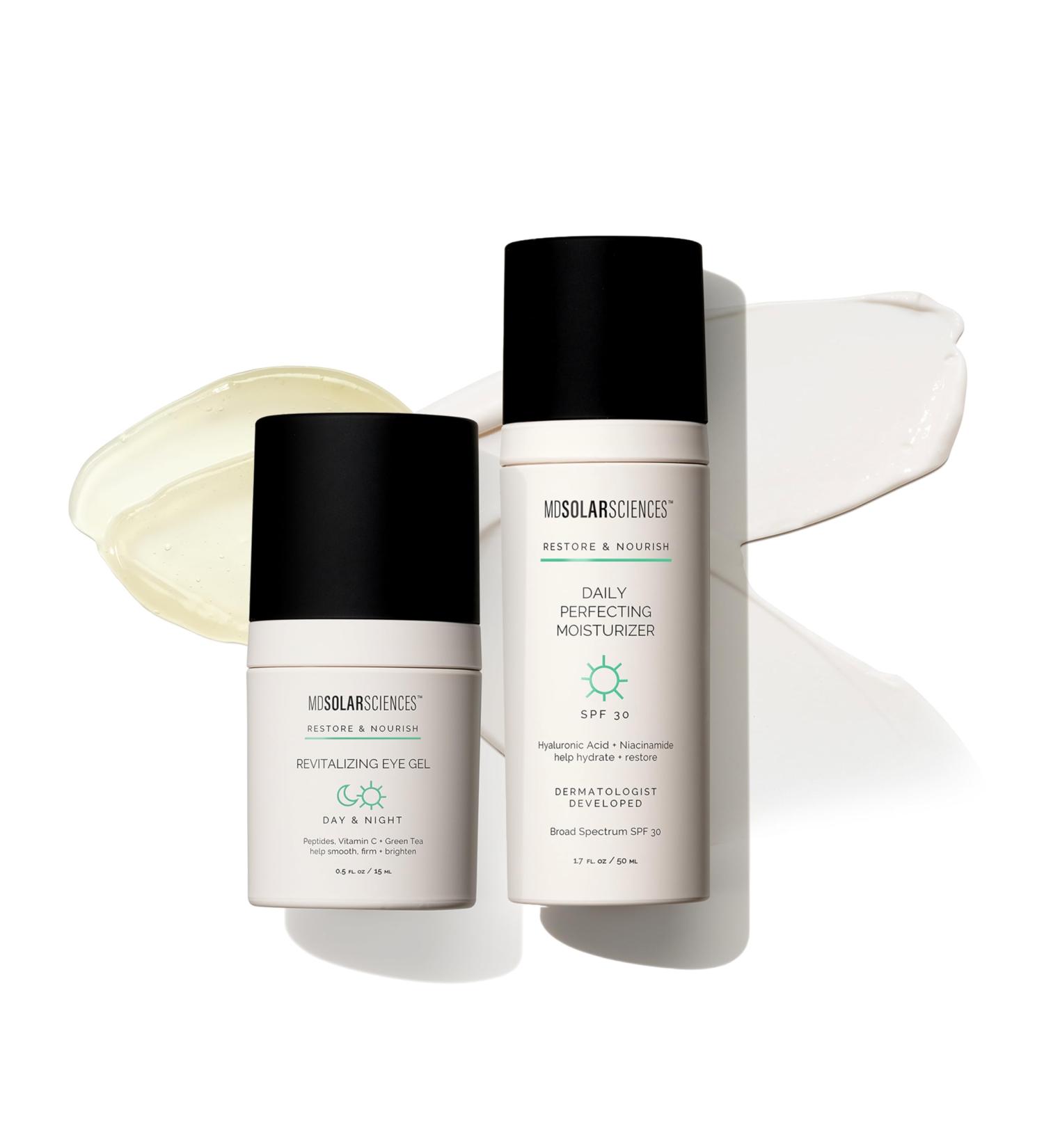 Bundle of MDSolarSciences Daily Perfecting Moisturizer SPF 30 & Revitalizing Eye Gel | Anti-Aging Morning Skincare Routine | Hyaluronic Acid Peptides | Brightens & Reduces Dark Circles Wrinkles - Buy Online on GoSupps.com