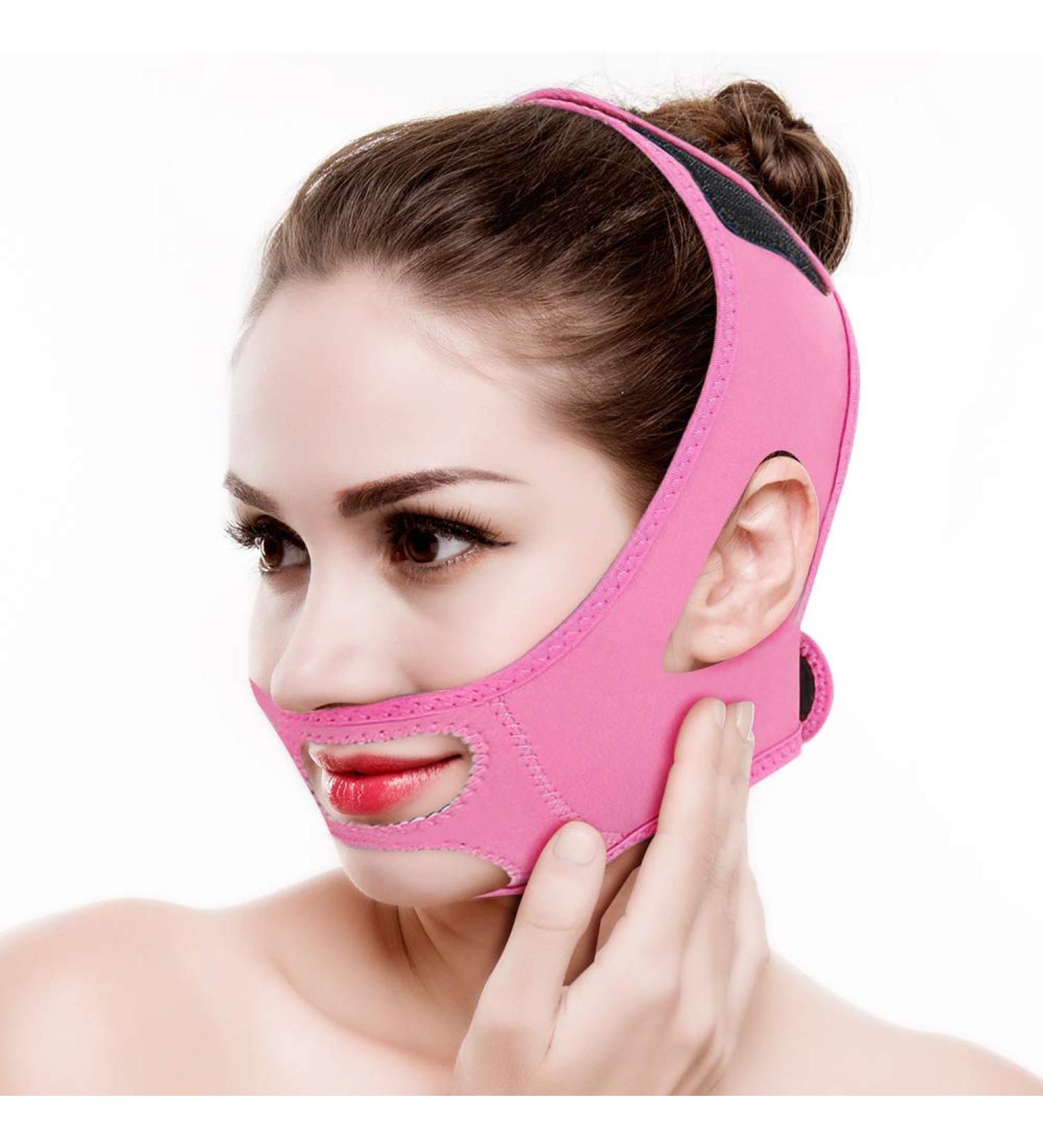 Facial Slimming Lift Face Belt - Double Chin Removal & Skin Tightening Bandage (Pink) - Buy Online on GoSupps.com