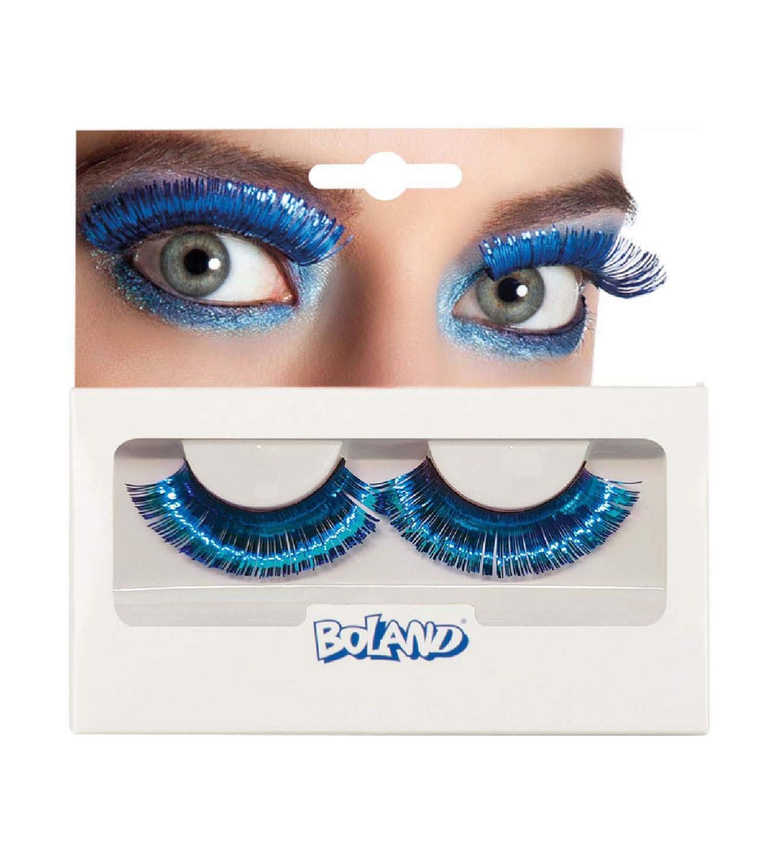 Boland - self -adhesive eyelashes metallic 1 pair artificial eyelashes simple application eye beat theme party carnival metallic blue