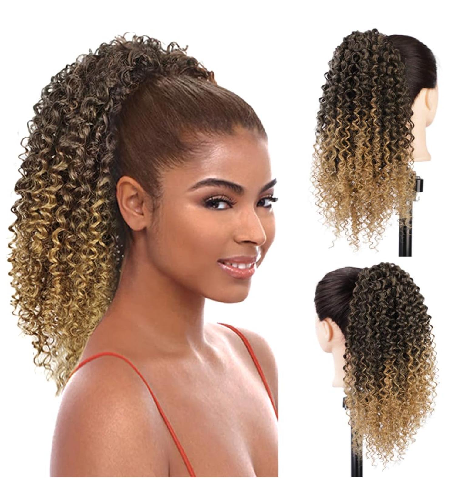 Light Blonde Afro Kinky Curly Drawstring Ponytail for Black Women - Clip-in Hair Extension - Buy Online on GoSupps.com