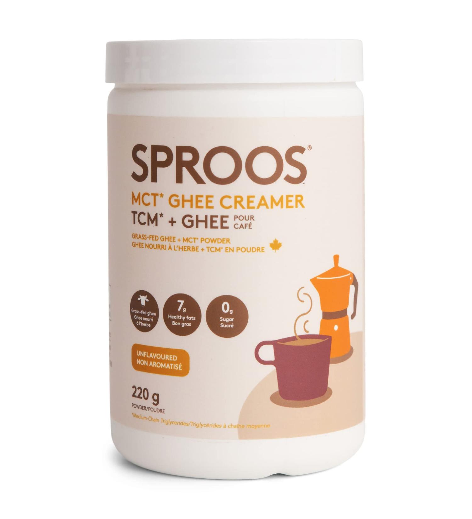 SPROOS MCT Ghee Creamer | Grass-Fed Ghee MCT Powder | Unsweetened | Keto + Paleo Friendly | Tub 220 g - Buy Online on GoSupps.com