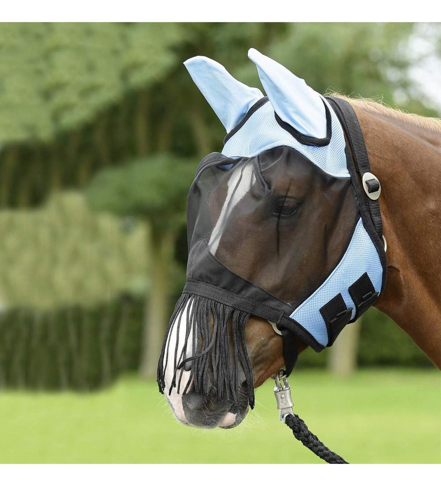 BUSSE Everline Fly Mask for Thoroughbreds - Light Blue/Black | Premium Fly Cover for Horses - International Shipping - Buy Online on GoSupps.com