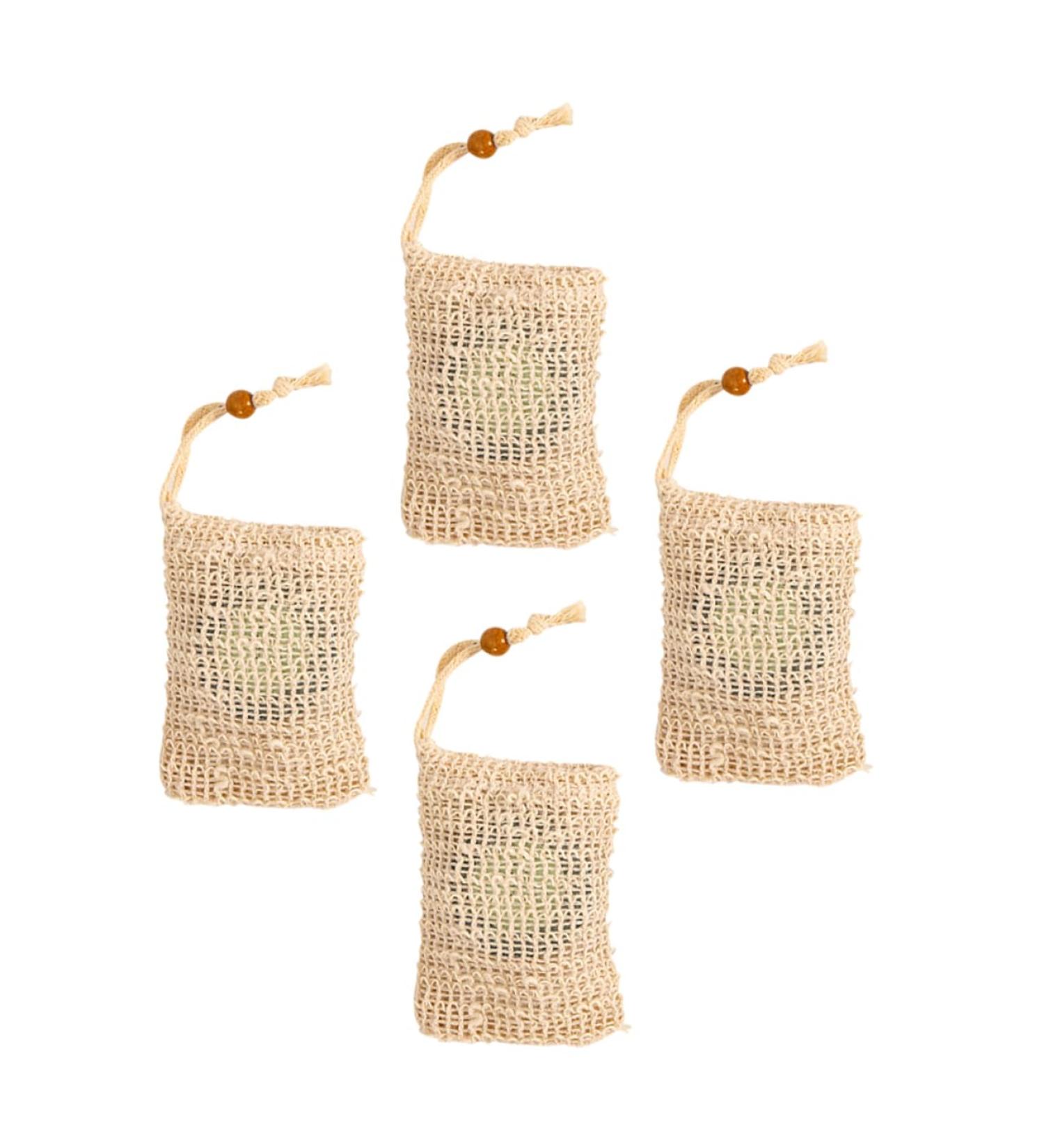 Baluue 4pcs Handmade Soap Bag Small Mesh Soap Bag Shower Foaming Loofah Cotton Linen White - Buy Online on GoSupps.com