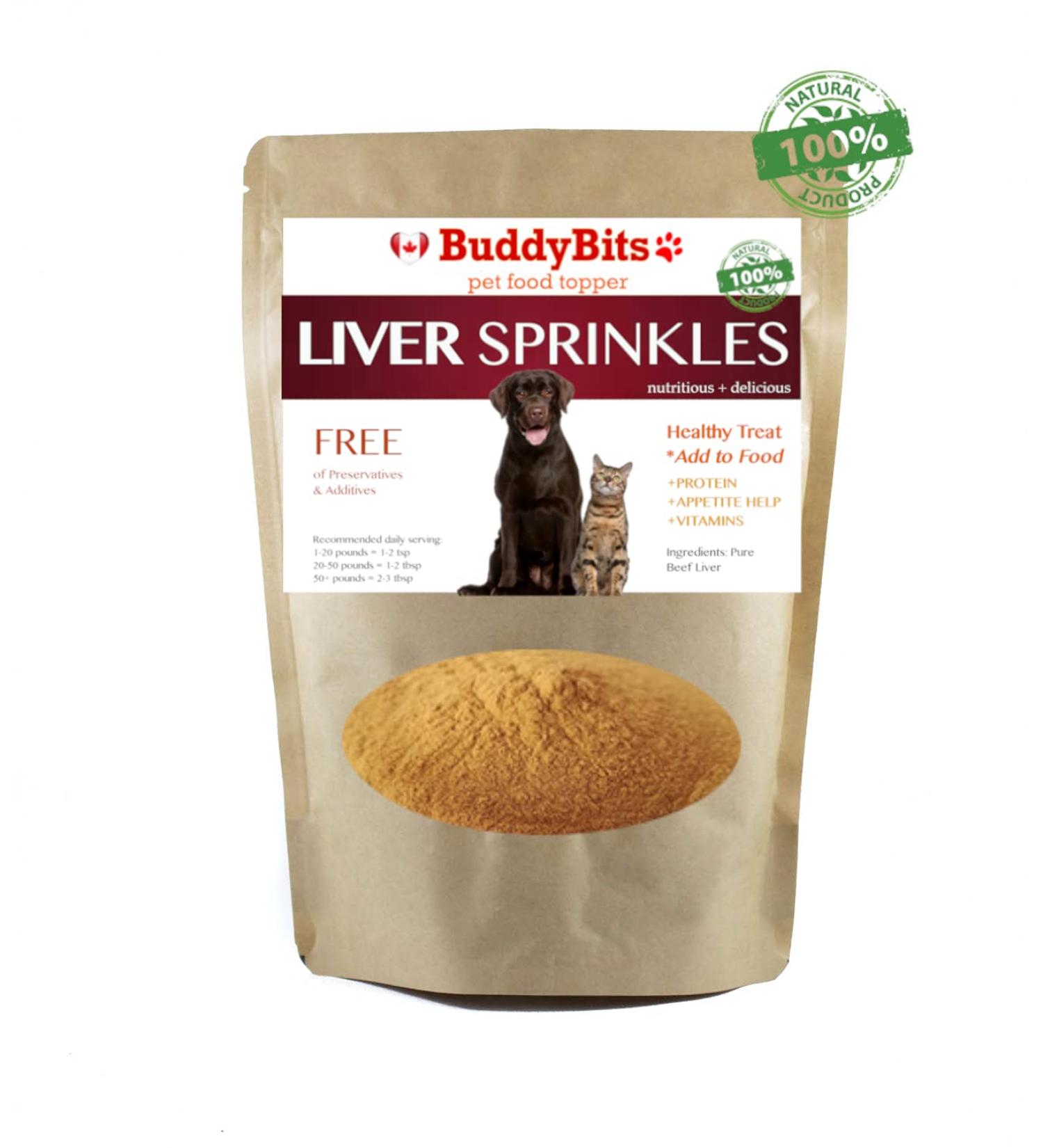 Pure Liver Sprinkles | Buddy Bits Beef Liver Powder for Dog Food Topper | Add to Food Helps Eating and Appetite | Made in Canada Large Bag - Buy Online on GoSupps.com