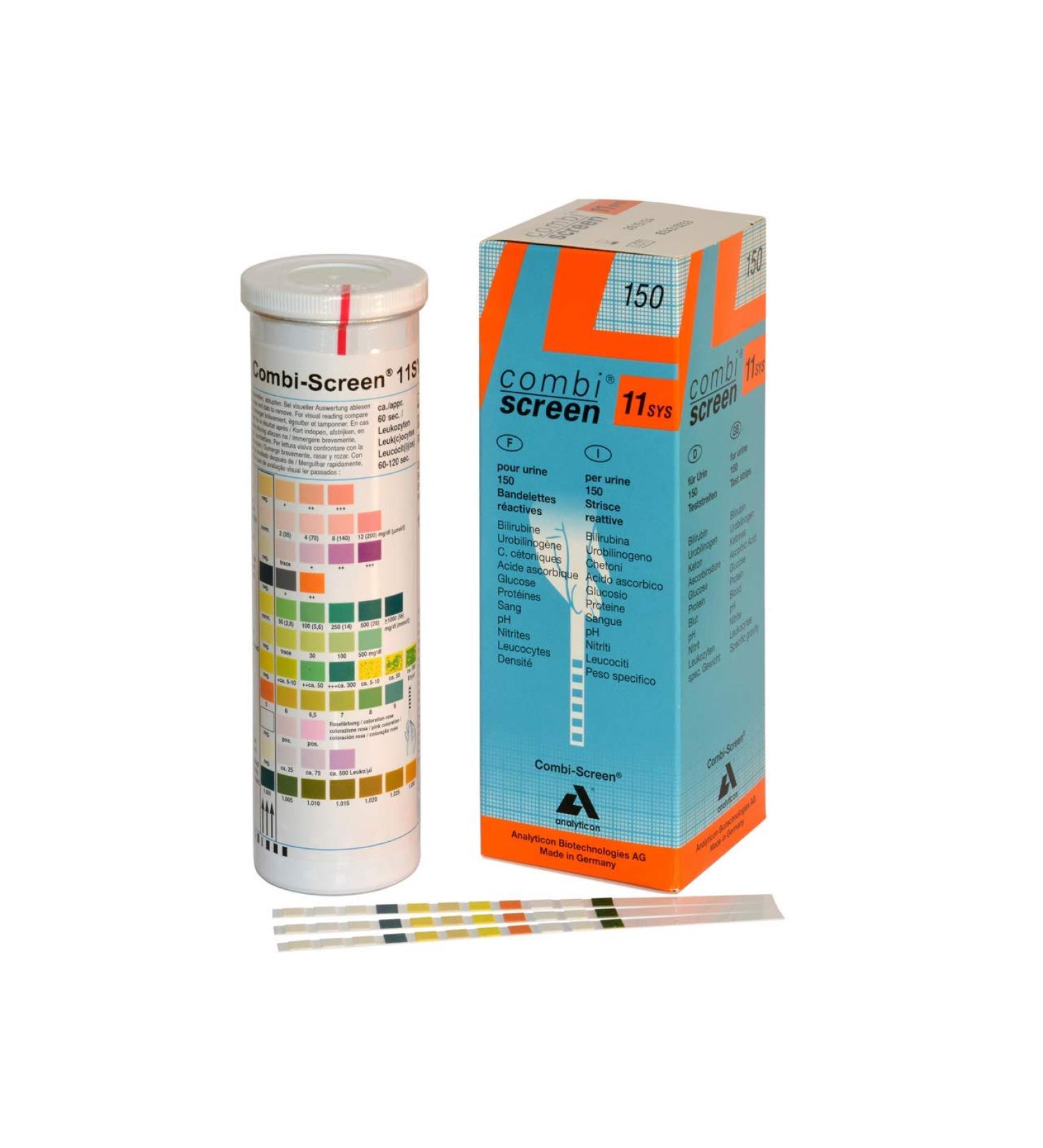 Analyticon - Combi Screen 11SYS Classic urine -strip test for visual examination or for use with Urilyzer 100 100 Pro Combiscan 100 11 parameters pack of 150 stripes 11 parameter classic 150 stripes
