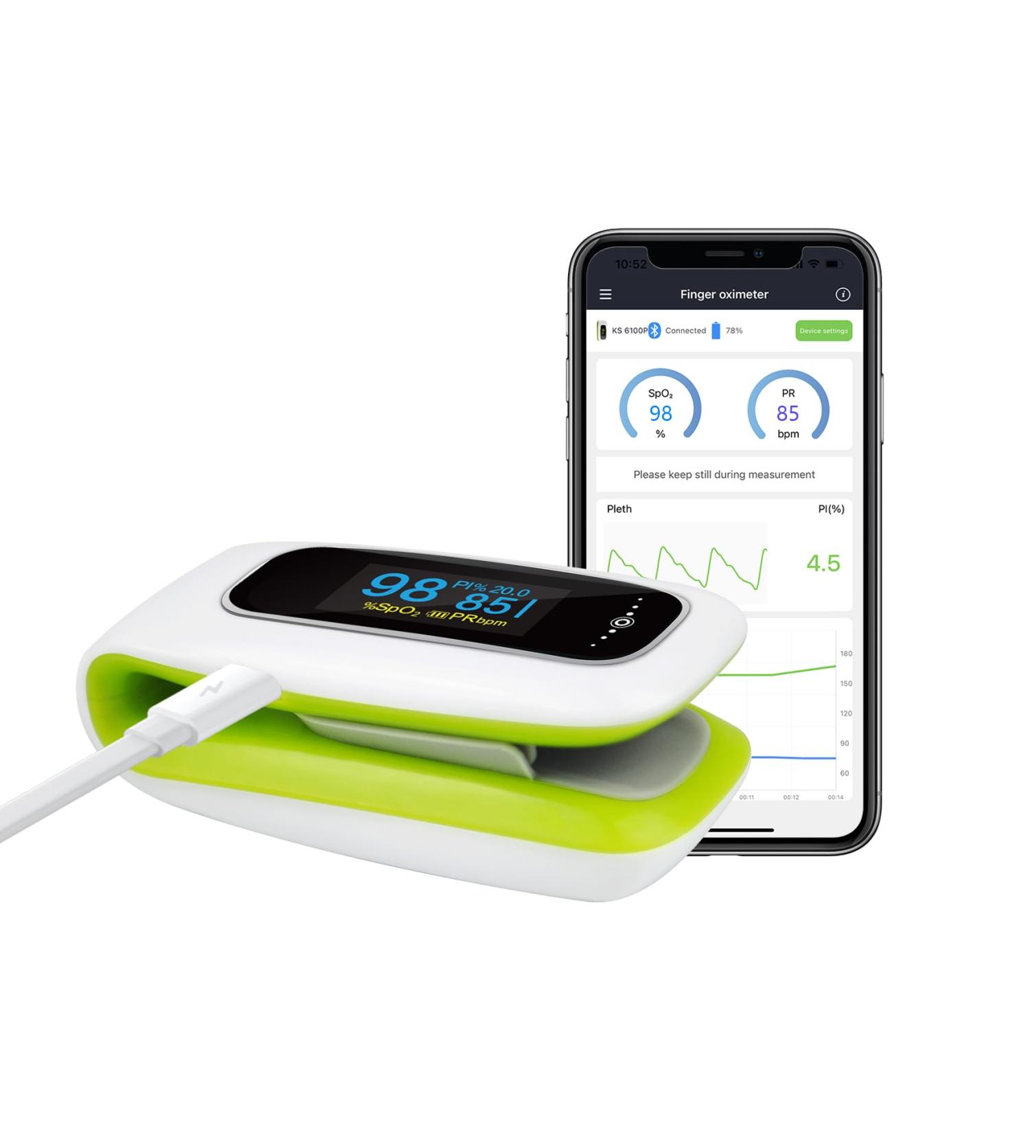 Rechargeable Oxygen Monitor Finger Adults Bluetooth Pulse Oximeter CE Approved with Heart Rate and Perfusion Index Free App iOS & Android and OLED Display - Buy Online on GoSupps.com