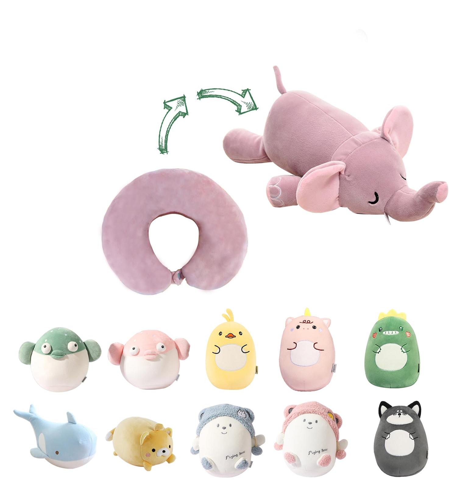 JOYRAVO 2-in-1 Kids Travel Pillow - Adorable Pink Elephant Plushie & U-Shaped Neck Pillow for Ultimate Comfort on Airplane, Car, Train, Bus - Buy Online on GoSupps.com