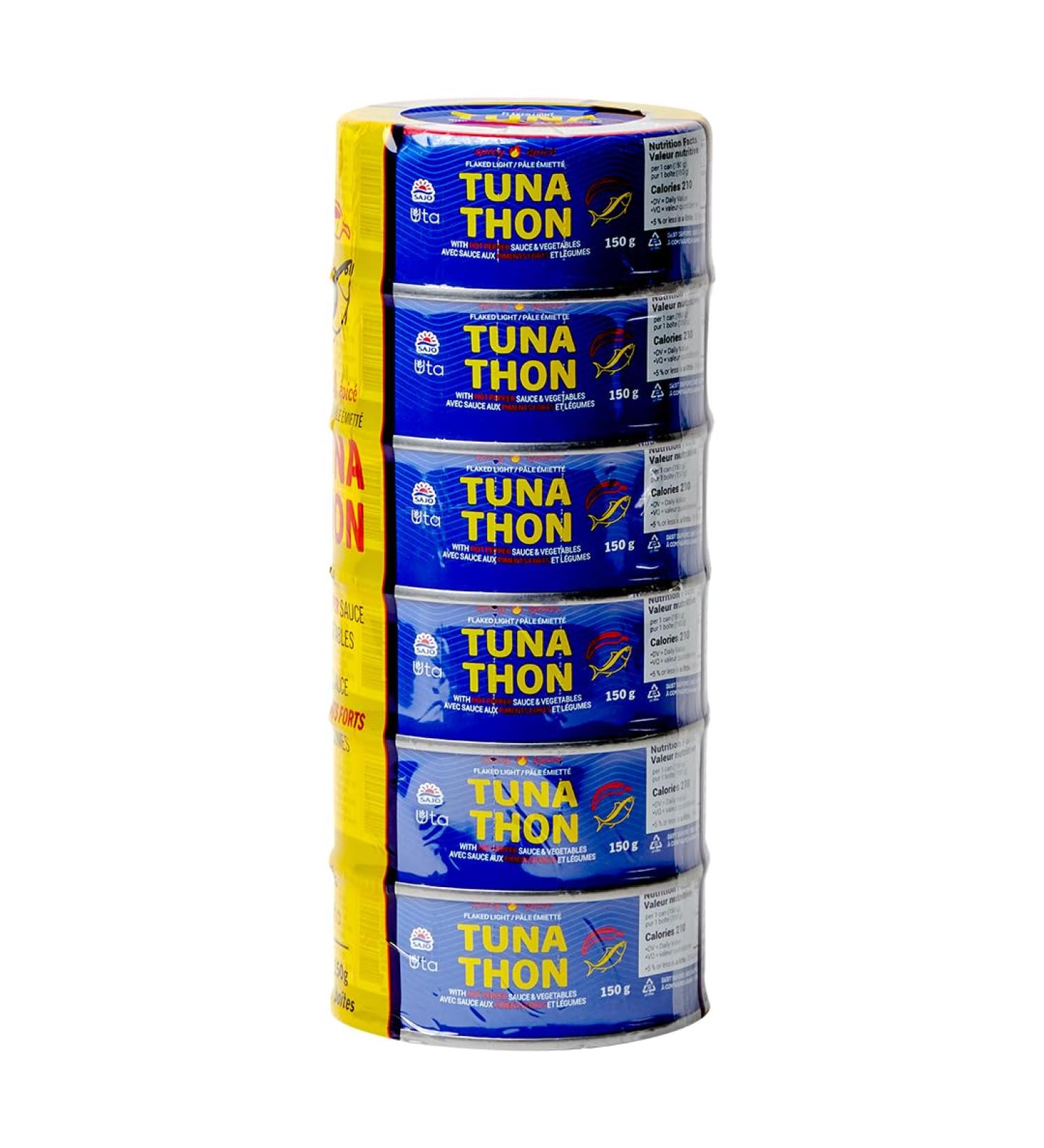 Uta Skipjack Tuna Premium Flaked Light and Spicy Canned Tuna 6 Pack 150g Each. High Protein Irresistible Blend with Hot Pepper Sauce and Vegetables - Buy Online on GoSupps.com