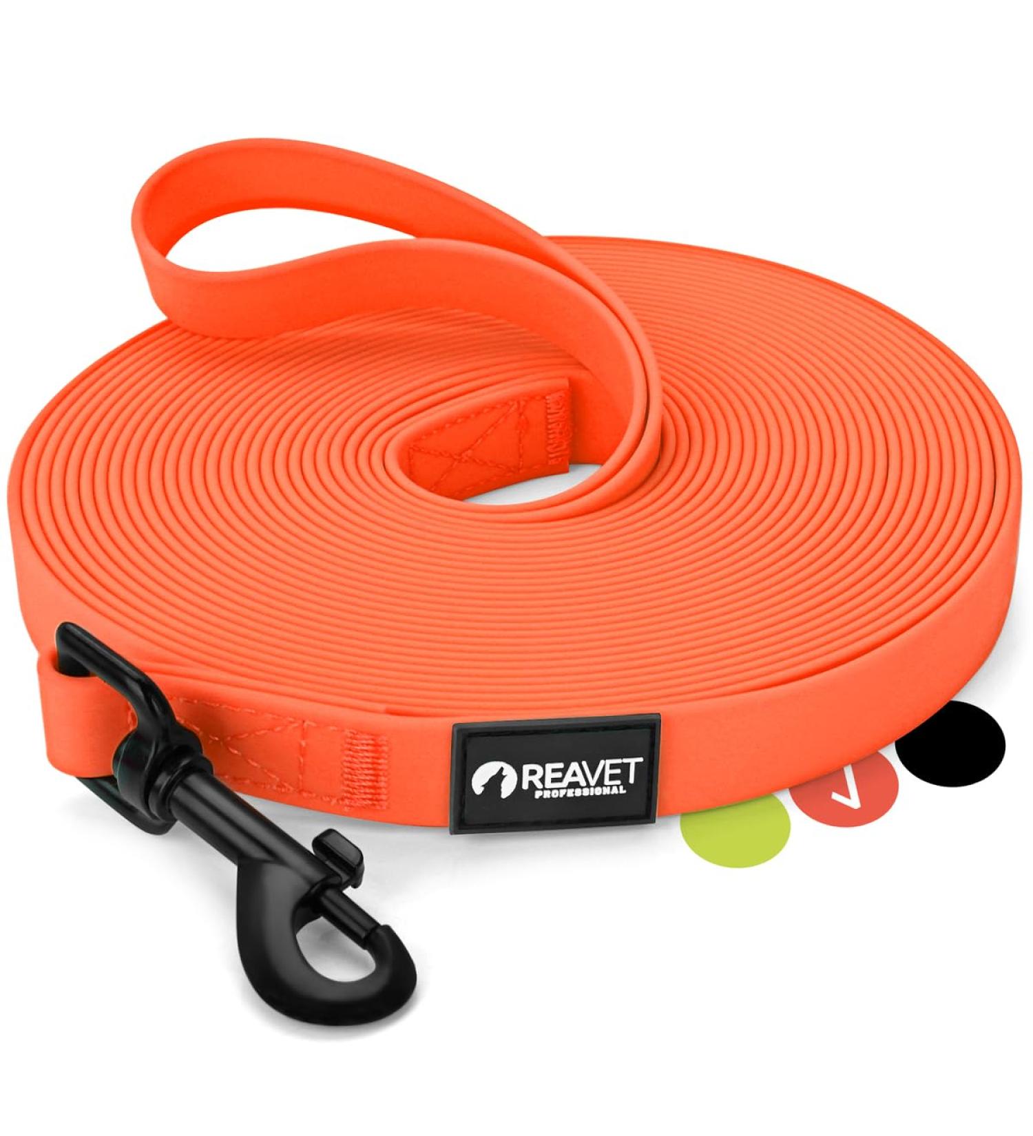 Reavet 10m Neon Orange Dog Leash | Robust Waterproof Training Leash with Padded Handle for Large & Small Dogs - Buy Online on GoSupps.com