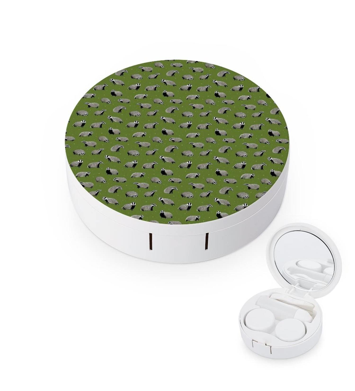 Cute Badger Round Case For Contact Lens Kit Storage Box with Mirror Printed - Buy Online on GoSupps.com