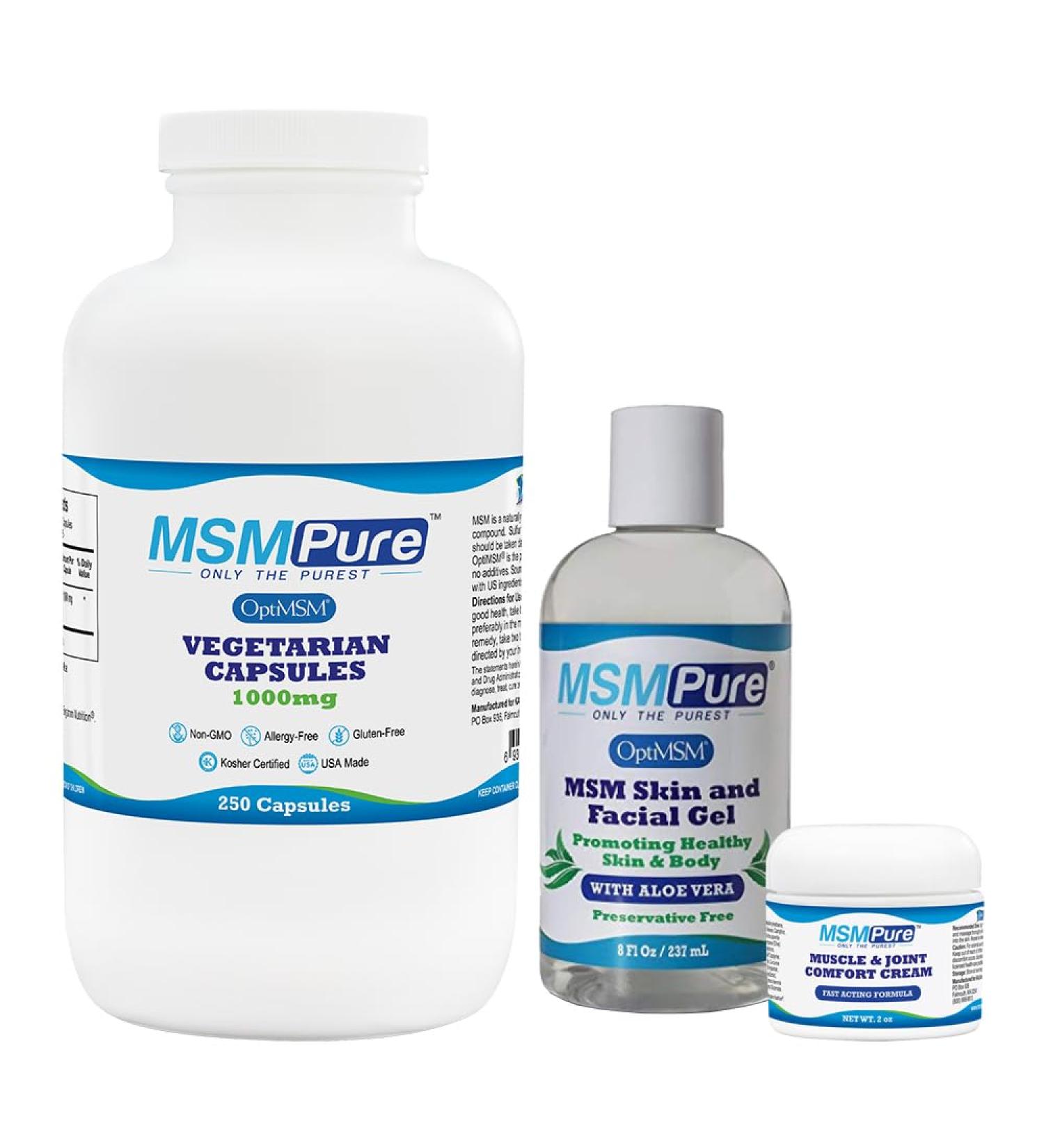 KALA HEALTH MSMPure Starter Bundle with MSM Capsules 250 Count MSM Muscle & Joint Cream 2oz and MSM Gel with Organic Aloe 8oz - Buy Online on GoSupps.com