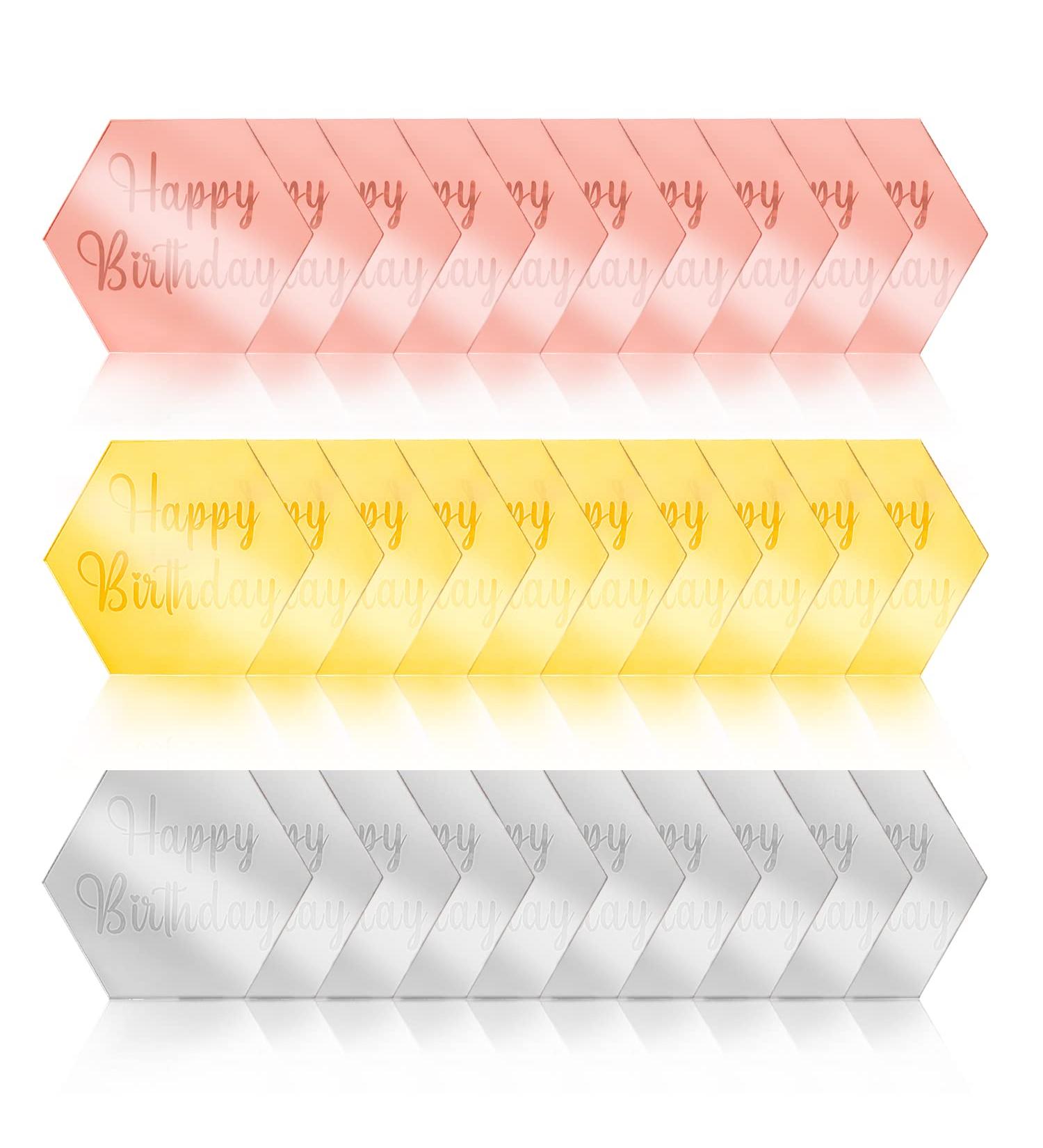 30 Pieces Acrylic Cake Discs Cupcake Toppers Mini Engraved Mirror Topper DIY Decorations for Birthday Cake Cupcake (Hexagon) - Buy Online on GoSupps.com