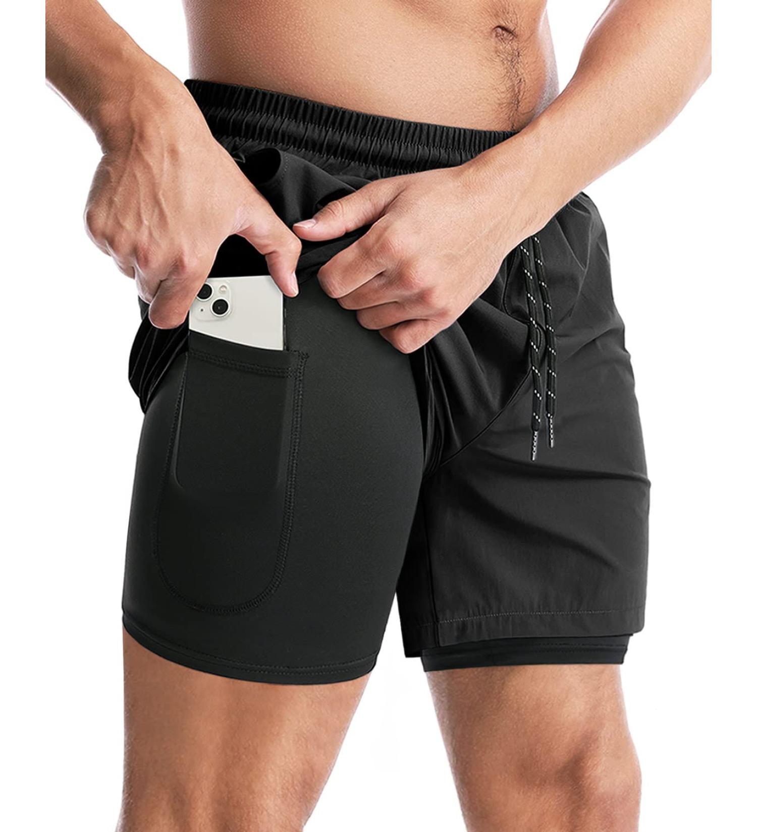 Aolesy Men's 2-in-1 Running Shorts | Gym Athletic Shorts with Pockets | Quick Dry & Lightweight | Black, Medium - Buy Online on GoSupps.com