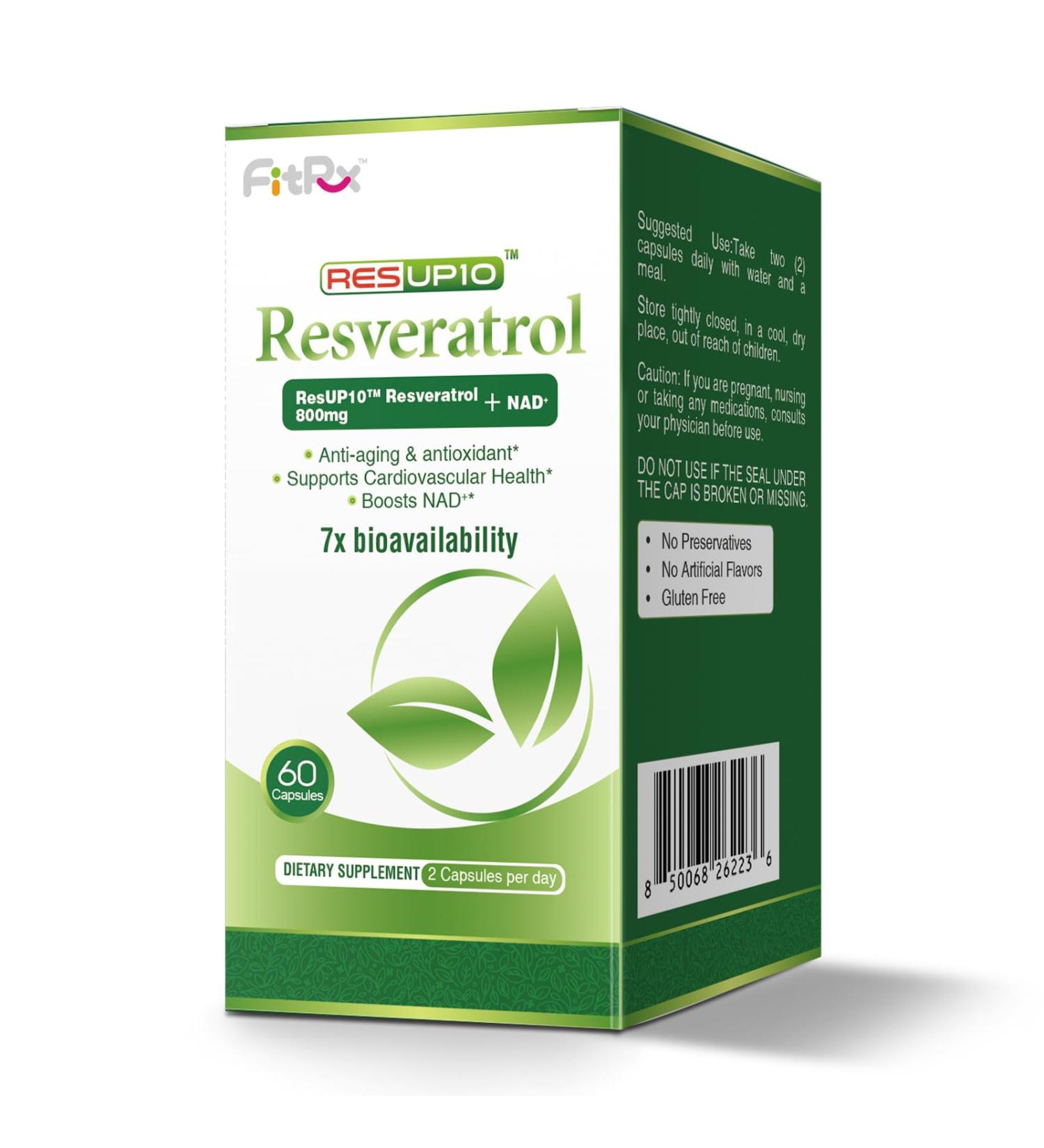 FitRx 500mg Liposomal NAD+ Supplement 800mg ResUP10 Resveratrol Complex Support Aging Health & Cellular Energy Cardiovascular Supplements Antioxidant Formula for Men & Women 30 Servings free 60 Count (Pack of 1) - Buy Online on GoSupps.com