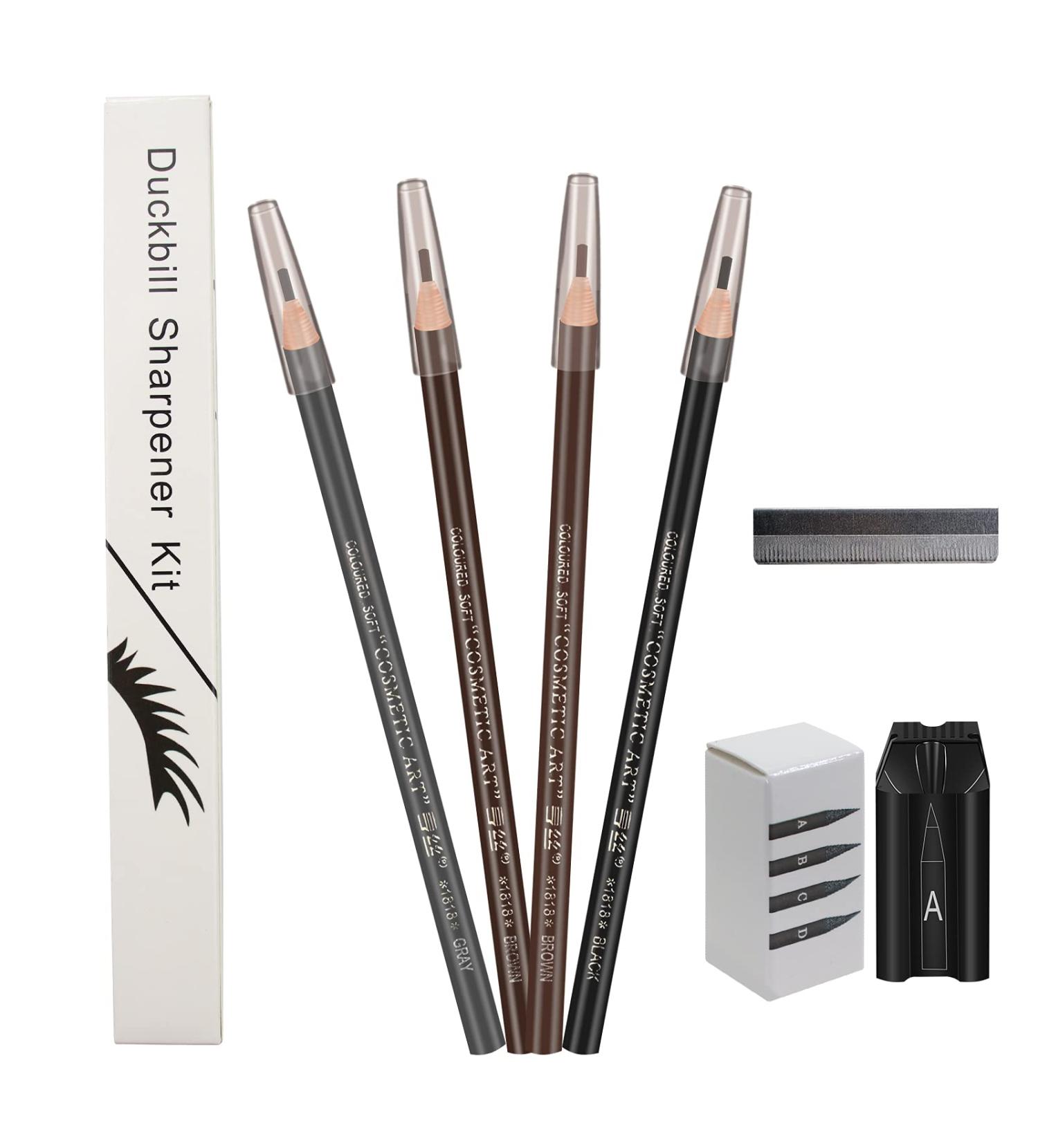 PVC Duckbill 4-in-1 Eyebrow Pencil Sharpener Set with 4 Eyebrow Pencils, Razor for Microblading - Ideal for Beauty Beginners and Professionals | 1 Set - Buy Online on GoSupps.com