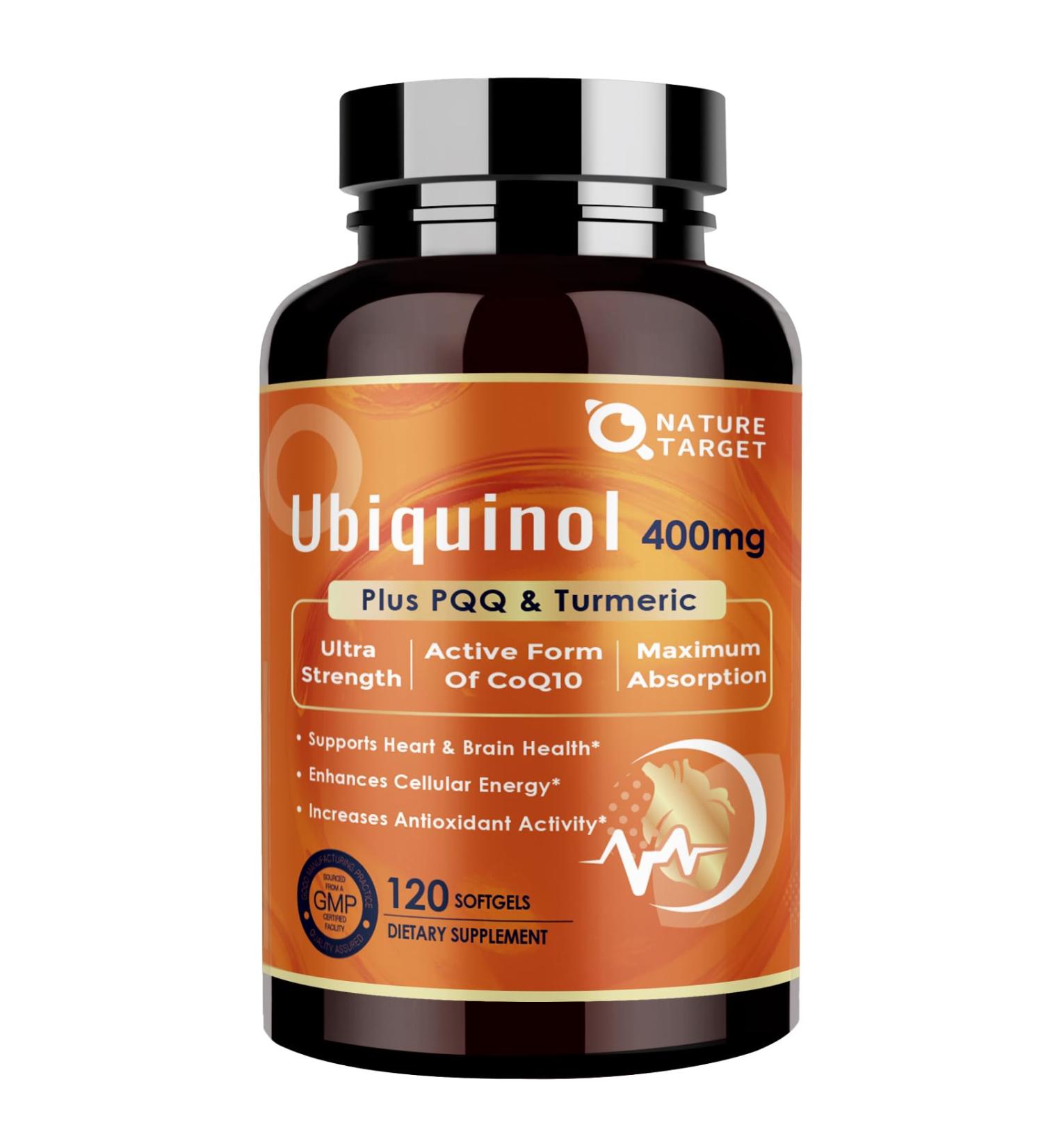 NATURE TARGET Ubiquinol CoQ10 400mg softgels with PQQ & Turmeric, High Absorption Coenzyme Q10 Supplement with ALA & Black Pepper, Antioxidant for Heart & Brain Health, Energy Production, 120 Count 120 Count (Pack of 1) - Buy Online on GoSupps.com