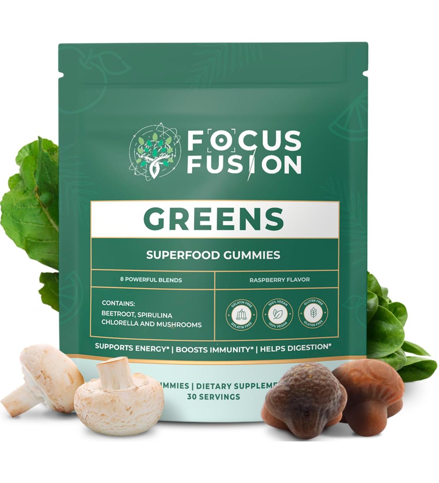 Focus Fusion Supergreen Superfood Gummies | Organic Greens & Beet Root Gummies with Plant-Based Blend | Daily Plant-Based Supplement with 74 Fruits & Vegetables | Chewable Gummies 1 - Buy Online on GoSupps.com