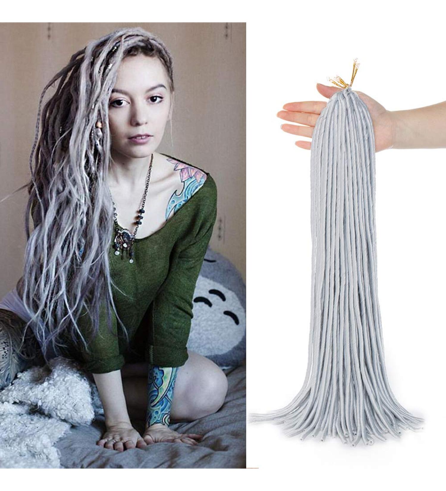 20 Strands Afro Braids - Soft Synthetic Hair Extensions for Braiding - 50cm 100g - Gray Color - Buy Online on GoSupps.com