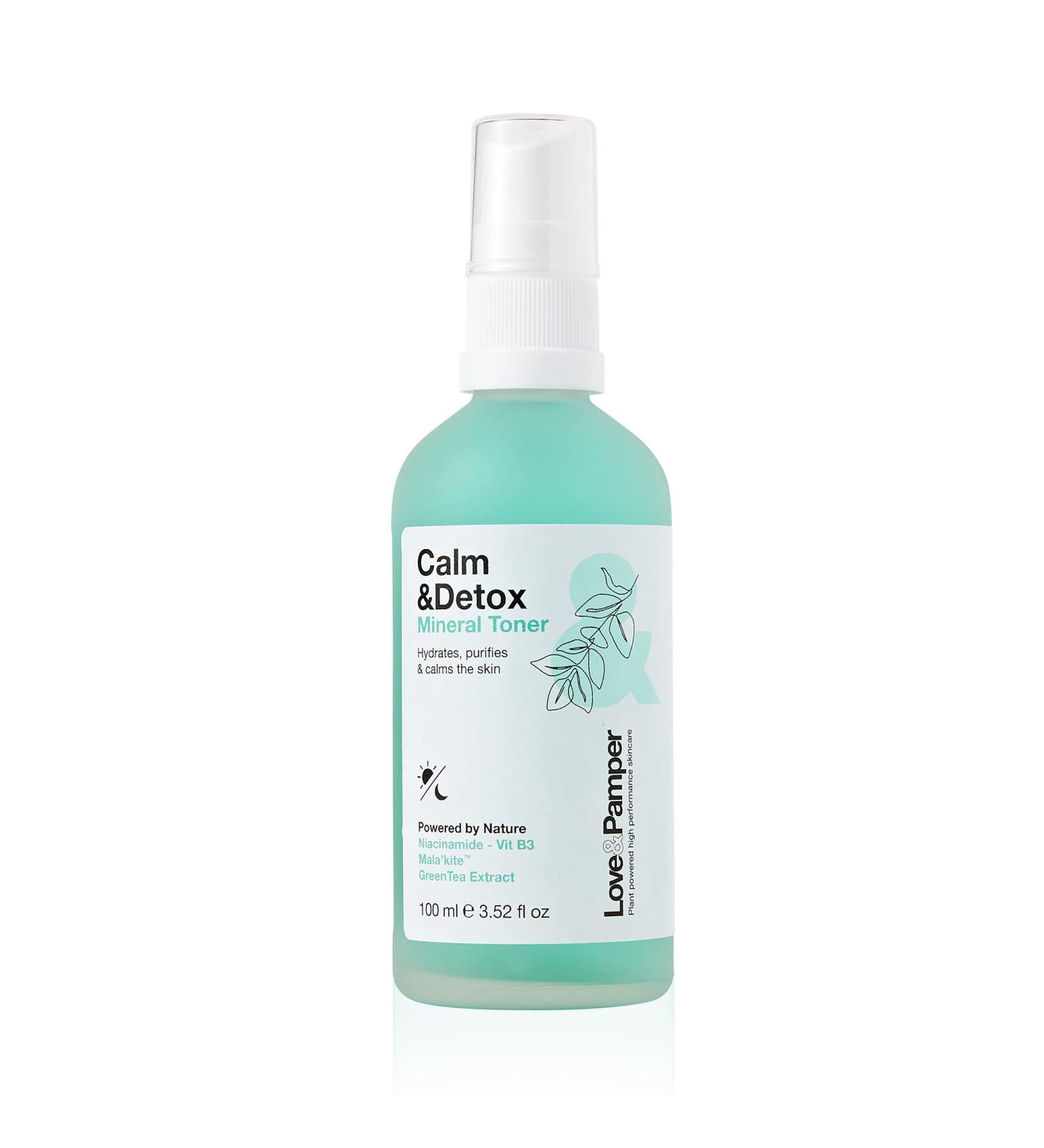 Love & Pamper CALM & DETOX Mineral Toner - Enhanced with Vitamin B3 & Green Tea Extract for Soothing Brightening & Clarifying Skin Care Restores Skin's Protective Barrier Alcohol Free All Skin Types Mineral Toner_For_Skin - Buy Online on GoSupps.com
