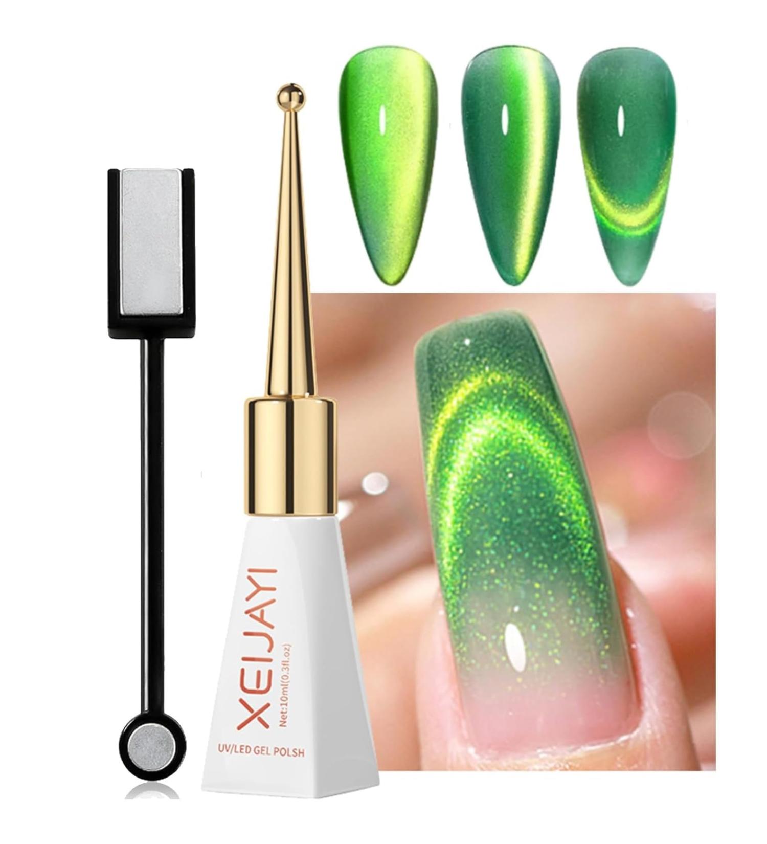 SONGQEE Cat Eye UV Gel Nail Polish - 10 ml Gel Nail Polish for Women Home DIY Nail Art Manicure Durable (005 Green Style) - Buy Online on GoSupps.com