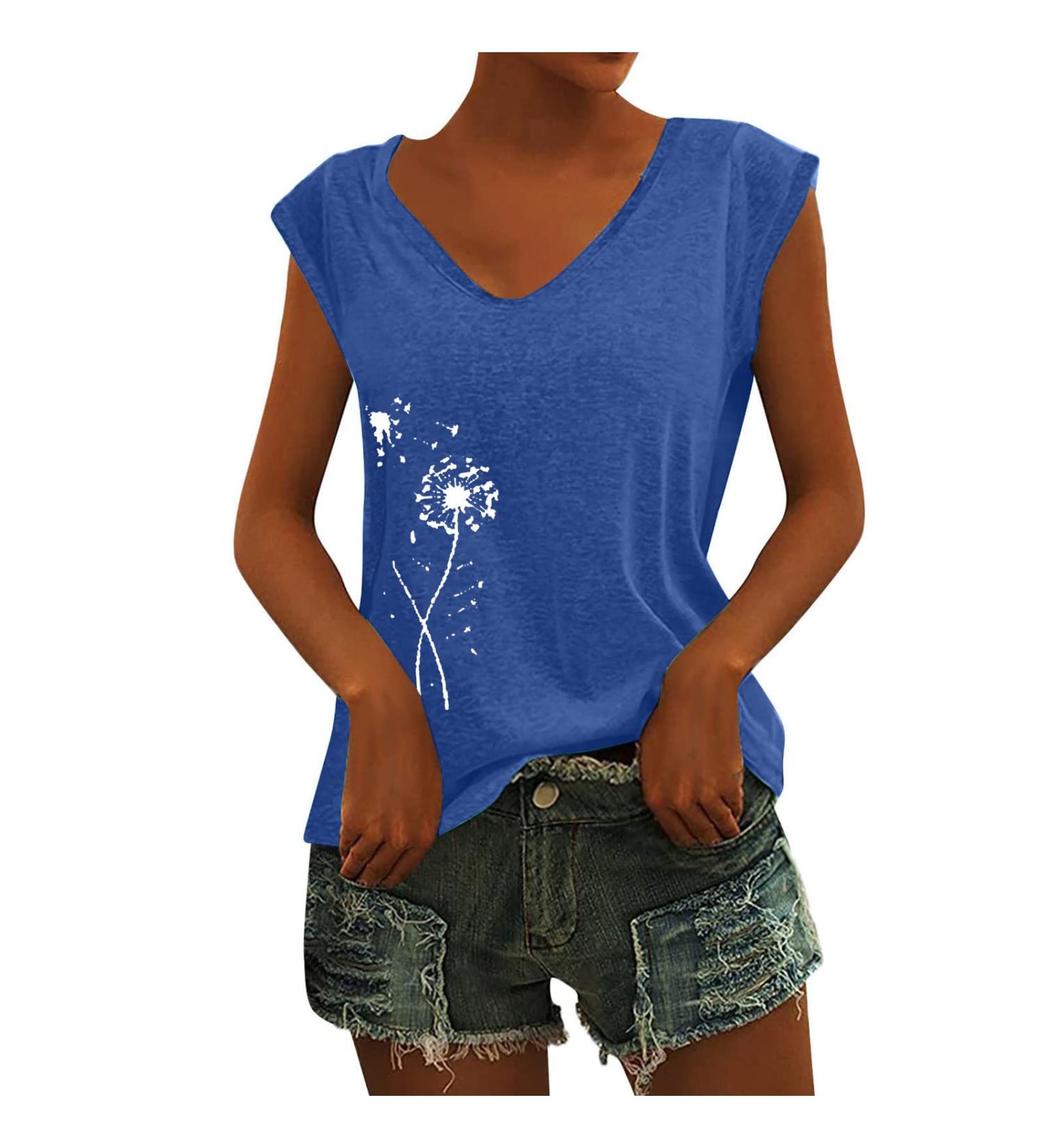 Short Sleeve T Shirts Clothing Woman T-Shirt Casual Black Clothing Top Women's Floral Pattern for Women Crop Tops Shirt Shirts Top Women's Summer Tank Top 3-blue M - Buy Online on GoSupps.com