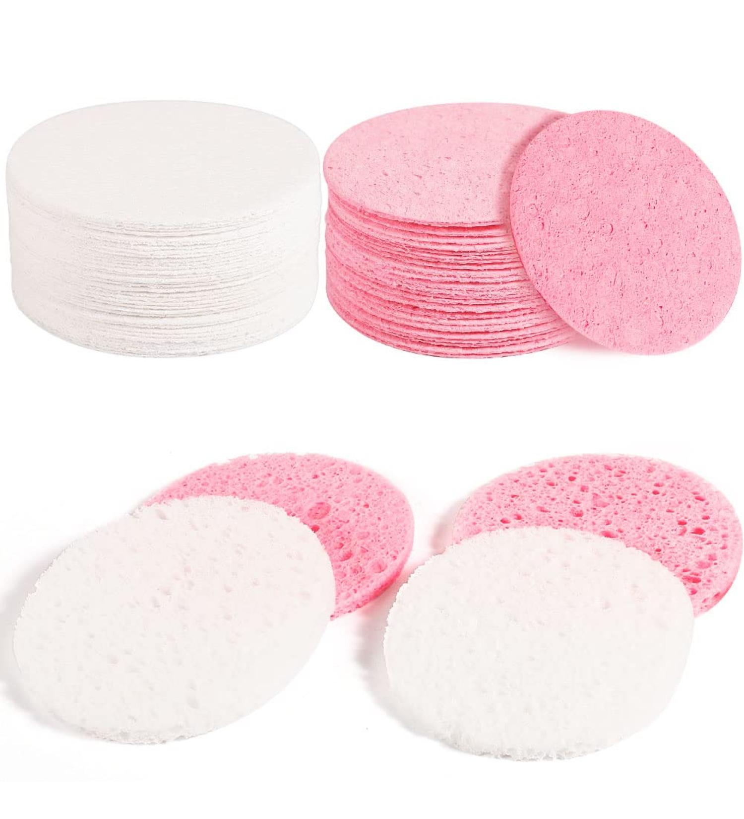60 Pieces Compressed Face Sponges - Washable Cellulose Makeup Remover - Pink & White - 6 cm - Buy Online on GoSupps.com