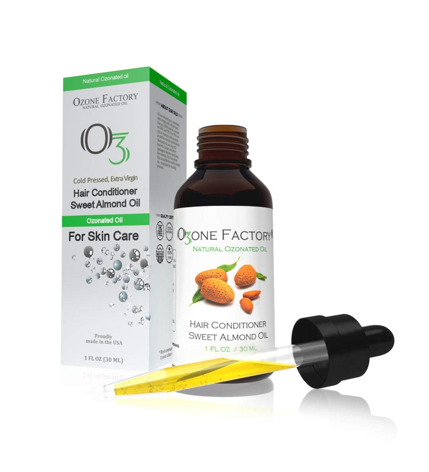 Ozone Factory Ozonated Sweet Almond Oil for Skin Care  Hair Conditioner Nourishes Silky Smooth Hair with activated Oxygen  (30 ml / 1 oz)