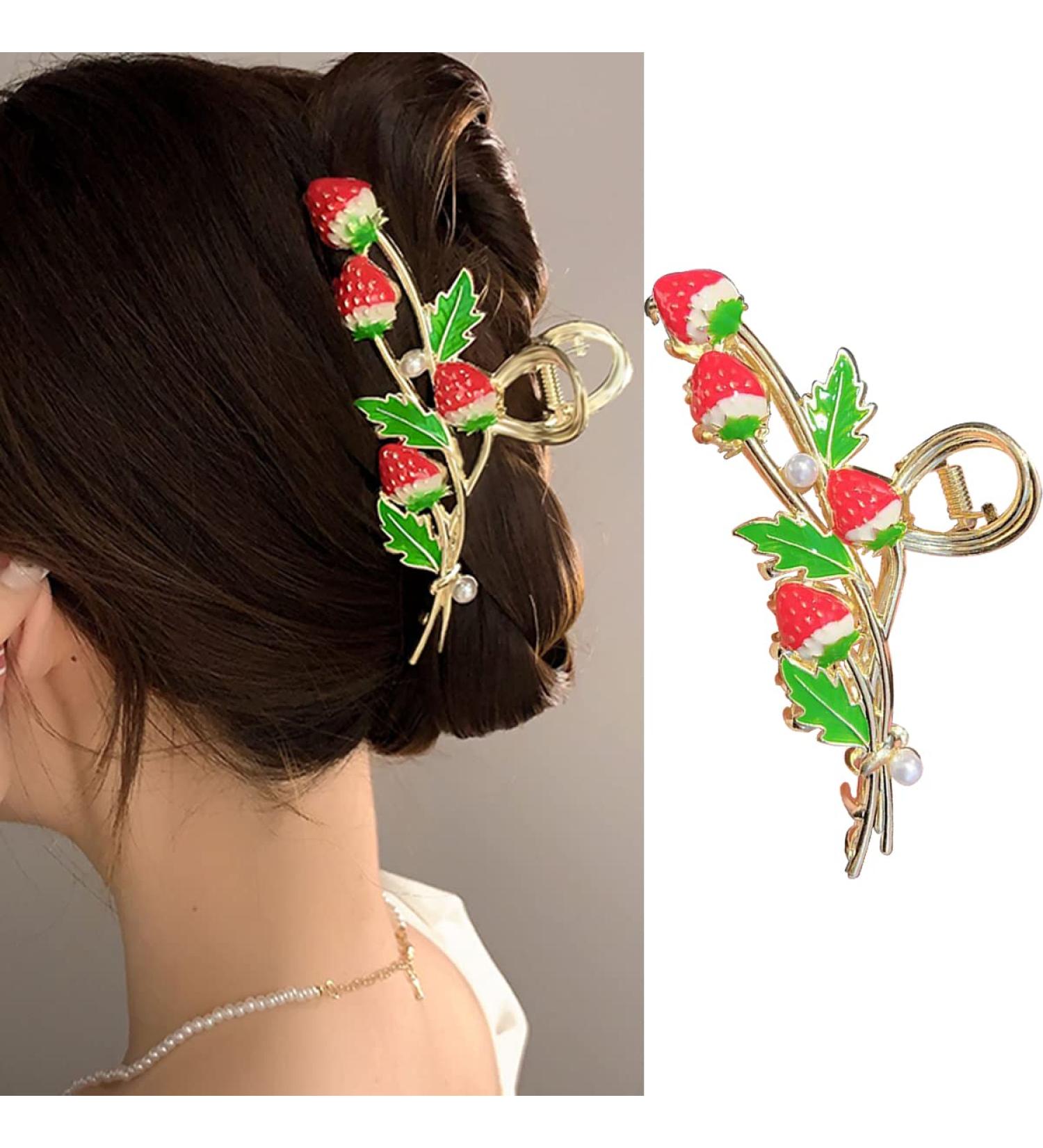 Large Red Strawberry Hair Claw Clips - Metal Hair Jaw Barrette for Thick Hair - Nonslip Hair Accessories for Women and Girls - Buy Online on GoSupps.com