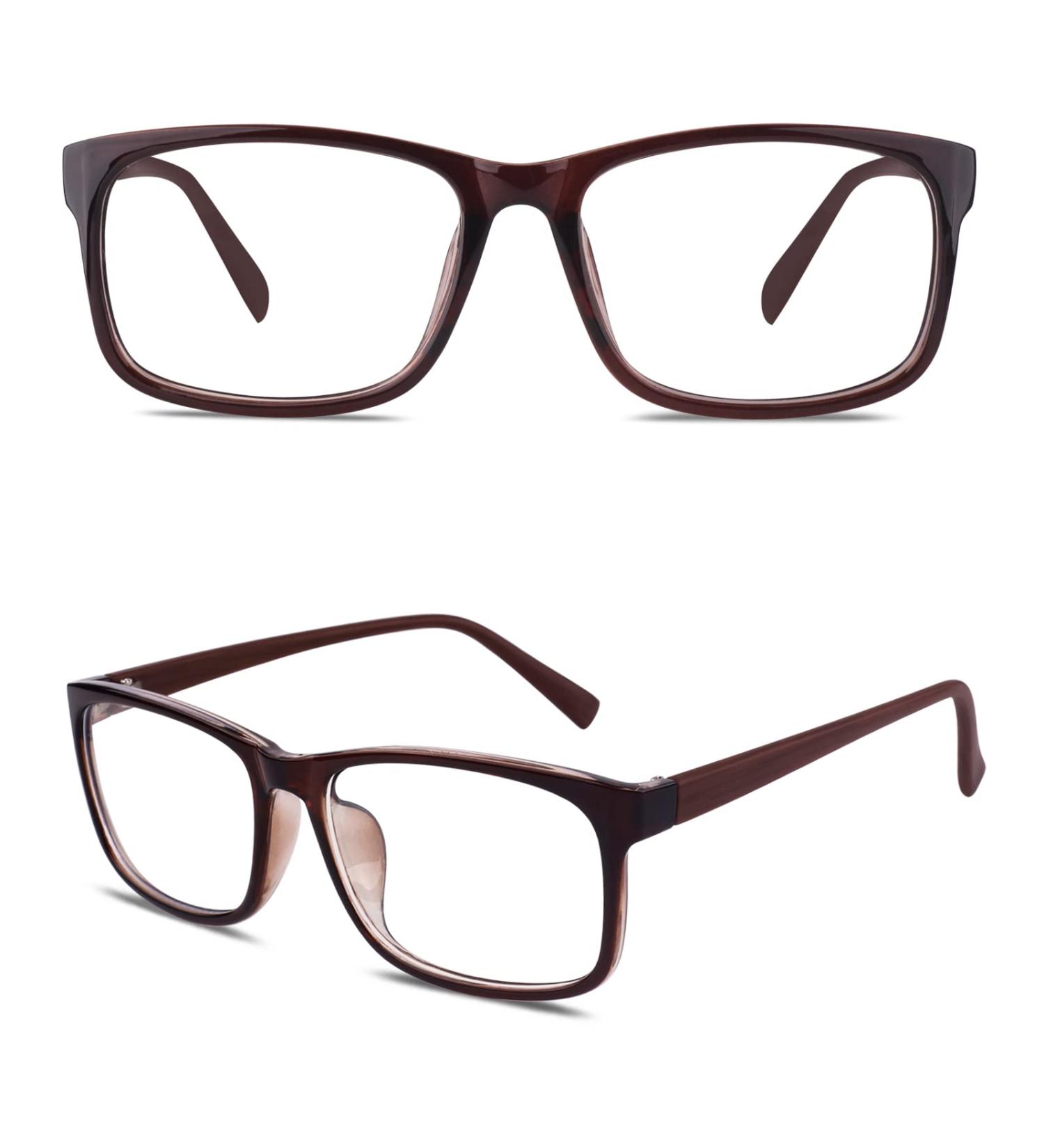 GQUEEN Large Frame Horn Glasses - Stylish UV400 Fake Glasses for Women & Men | Trendy Nerd Style in Brown - Buy Online on GoSupps.com