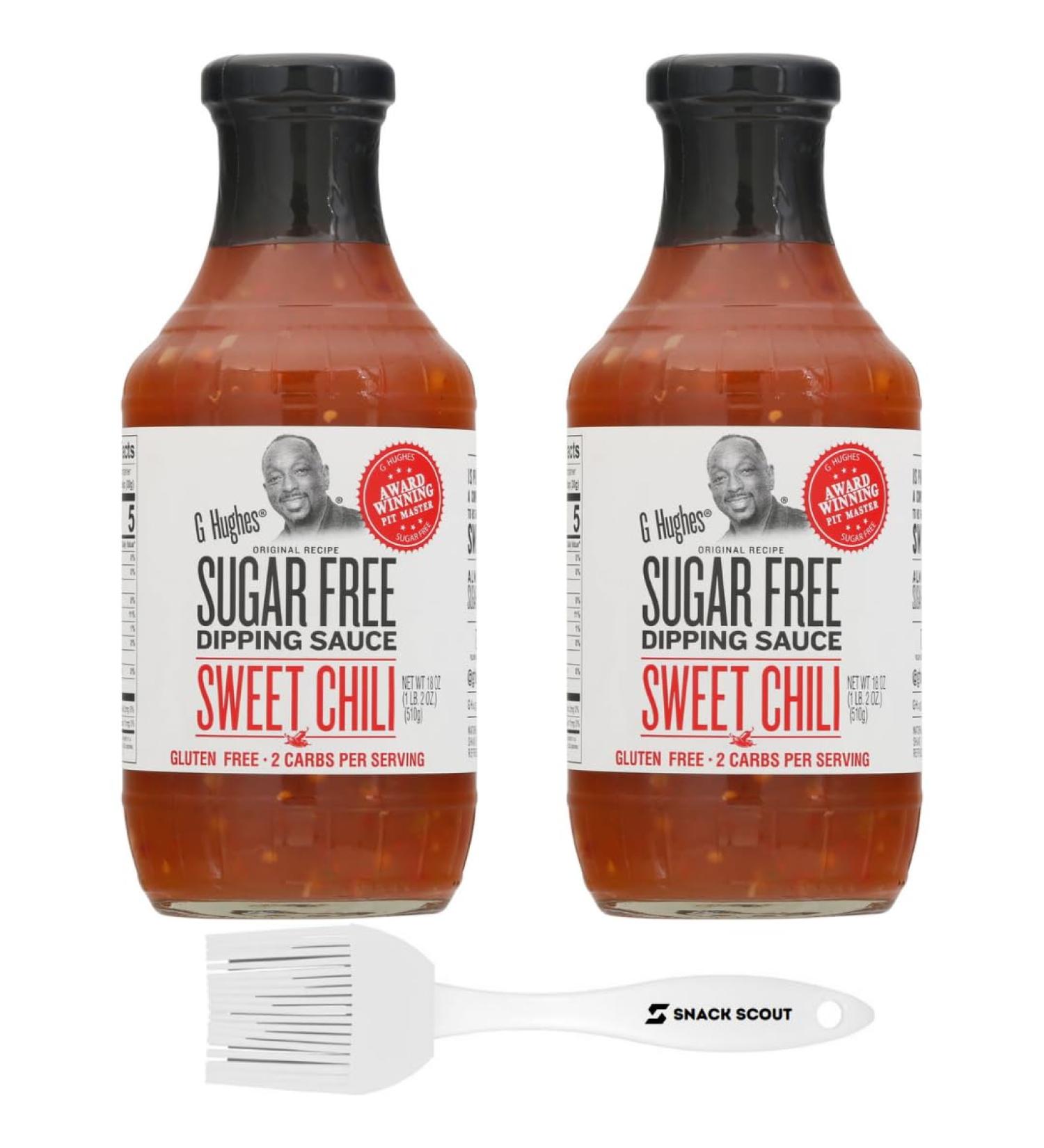 G Hughes Sugar Free Sweet Chili Sauce 2 Pack Bundled With a Snack Scout Basting Brush