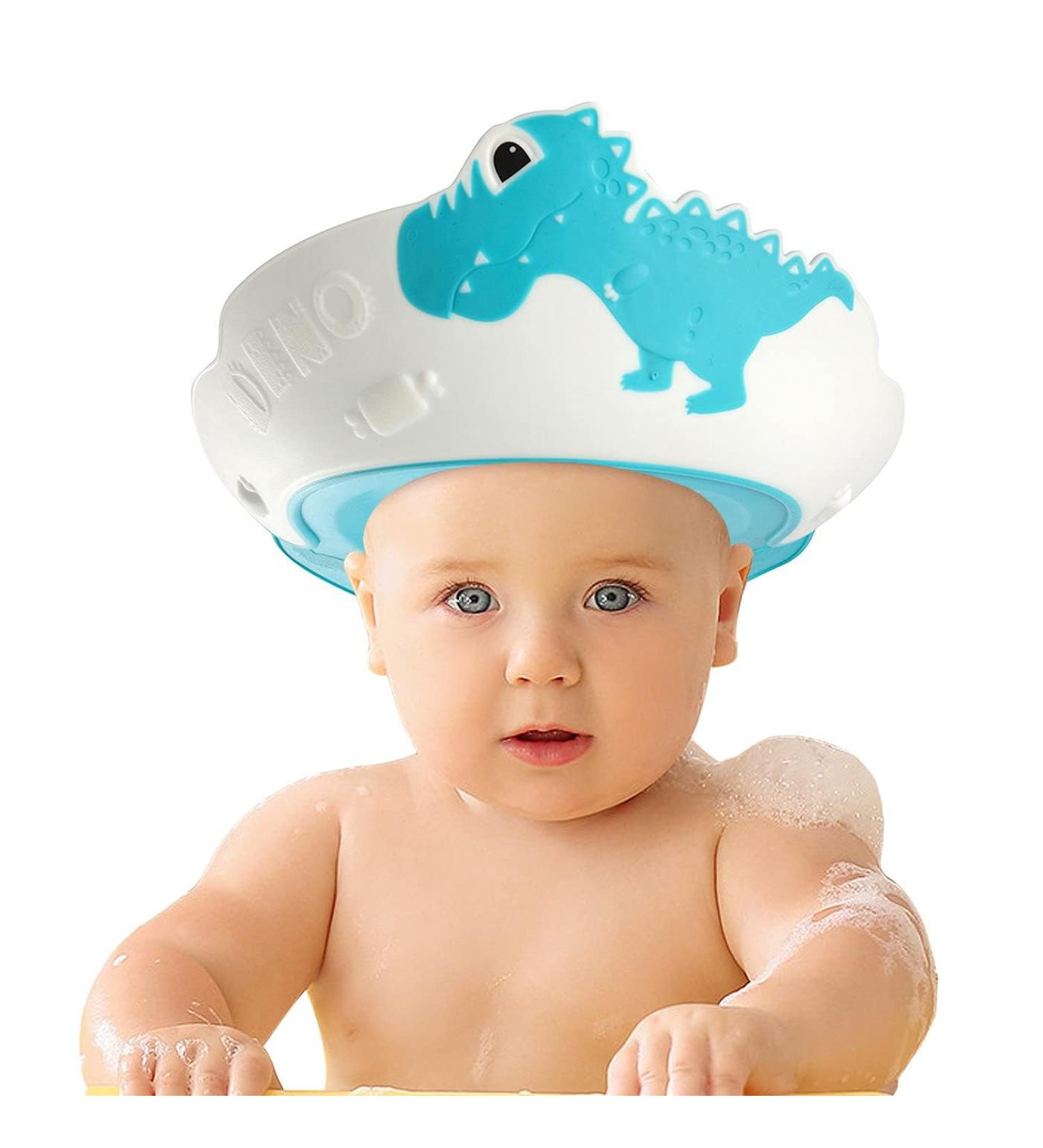 Funupup Adjustable Dinosaur Shower Hood for Kids | Baby Hair Wash Shield Visor for Eyes & Ears - Blue - Buy Online on GoSupps.com