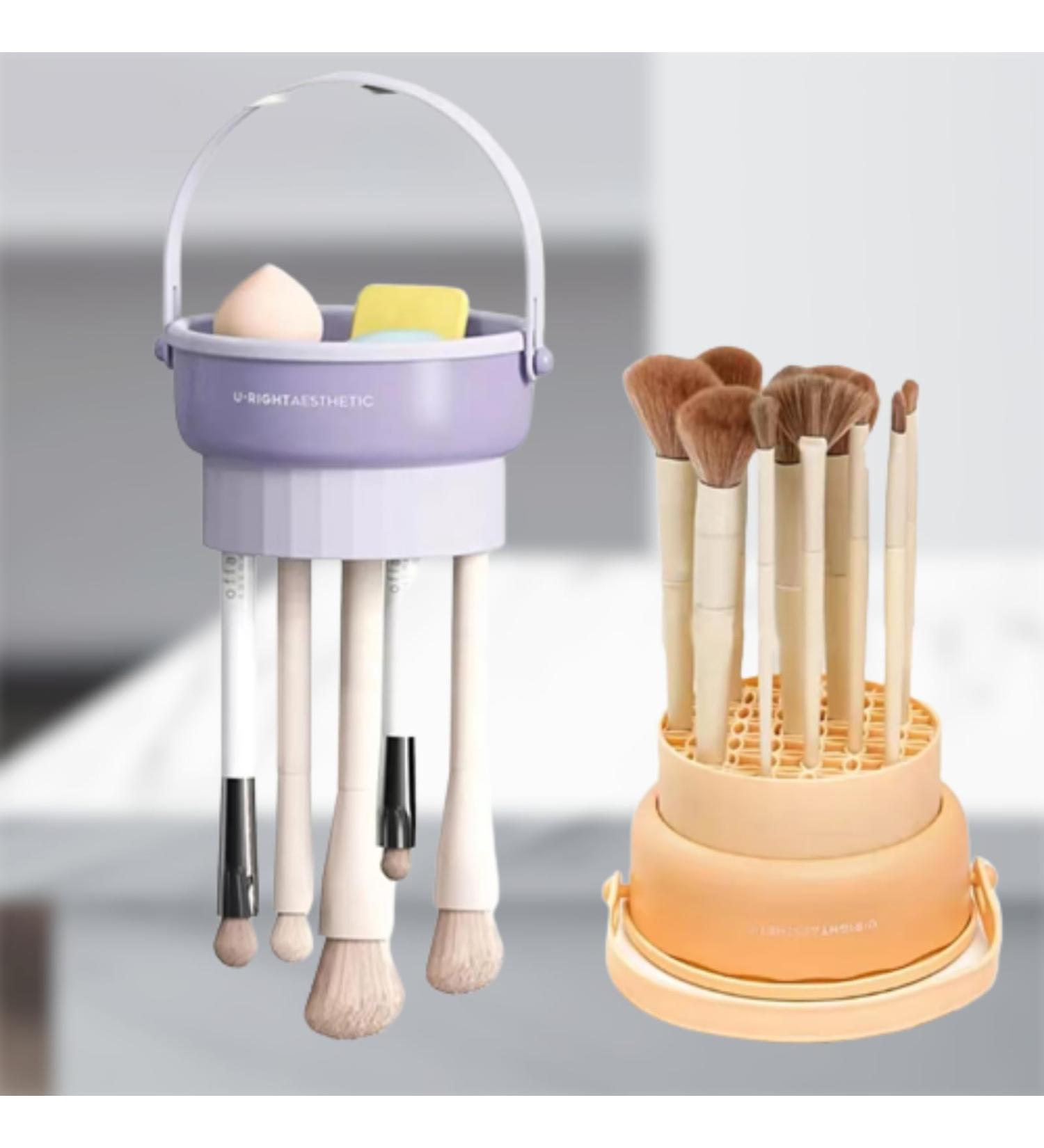 JALEO Silicone Makeup Brush Holder & Cleaning Mat - Multifunctional Removable Cosmetic Brush Cleaner Bowl & Puff Drying Storage Basket (Purple) - International Shipping Available - Buy Online on GoSupps.com