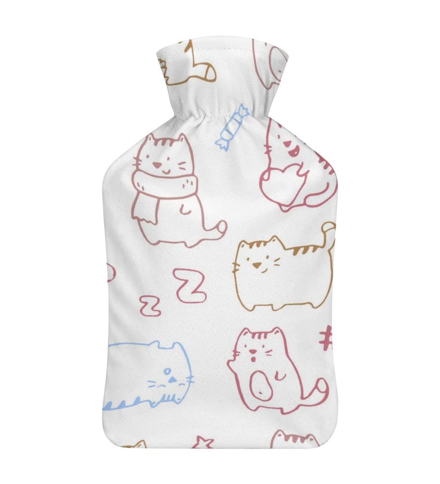 White Cat Hot Water Bottle with Plush Cover - Hand Warmer for Adults & Children | 26.5x15.3cm - International Shipping - Buy Online on GoSupps.com